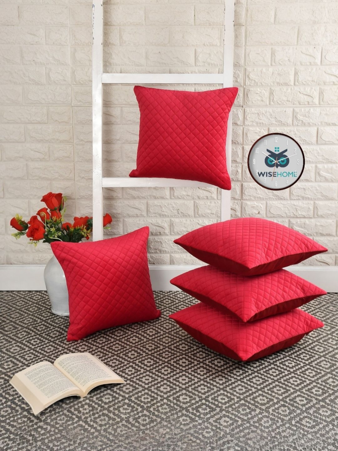 WISE HOME Set of 5 Pieces Quilted Velvet Square Cushion Covers