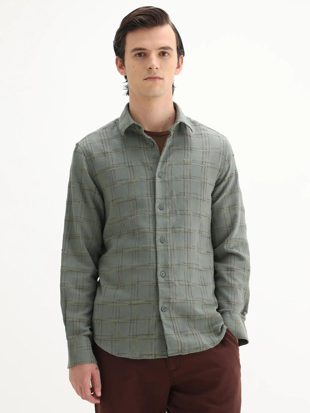 RARE RABBIT Men Comfort Horizontal Stripes Checked Casual Shirt