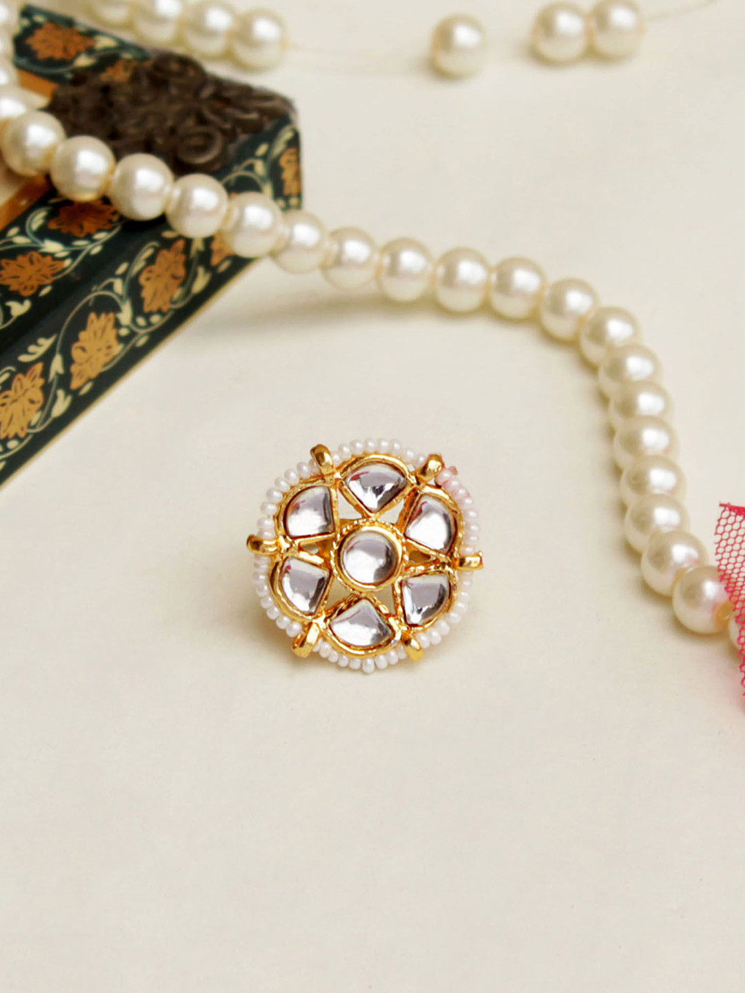 BeAbhika Gold-Plated Kundan-Studded Finger Ring