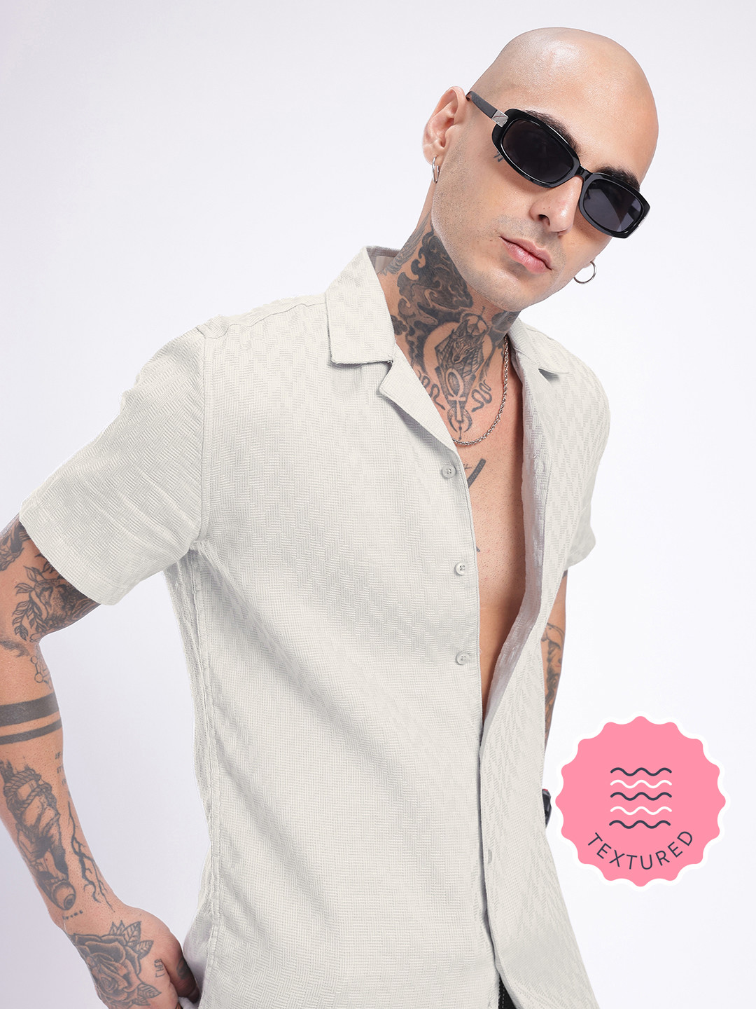 glitchez Self Design Textured Shirt