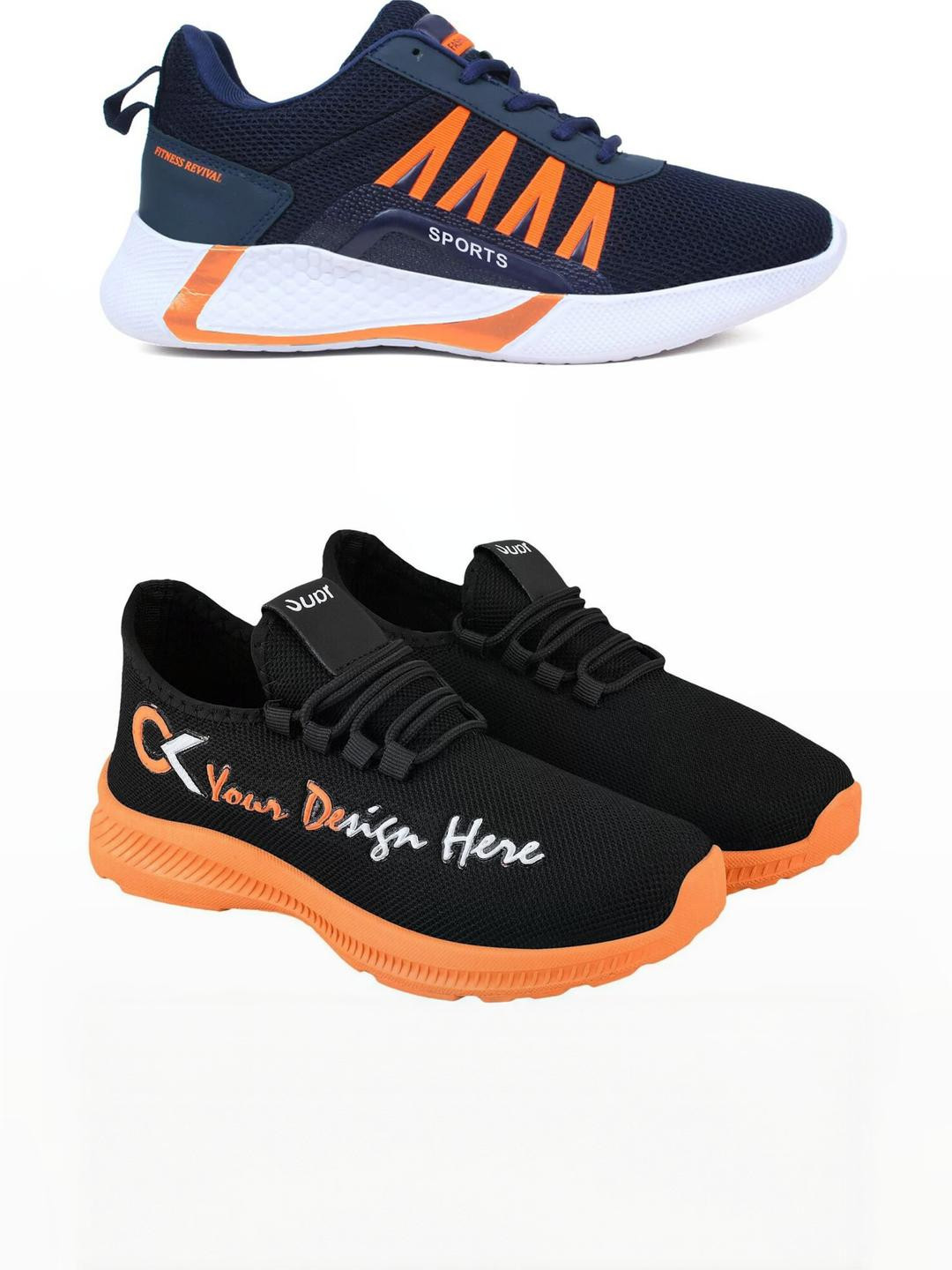 Free Kicks Men Orange Mesh Marking Running Sports Shoes