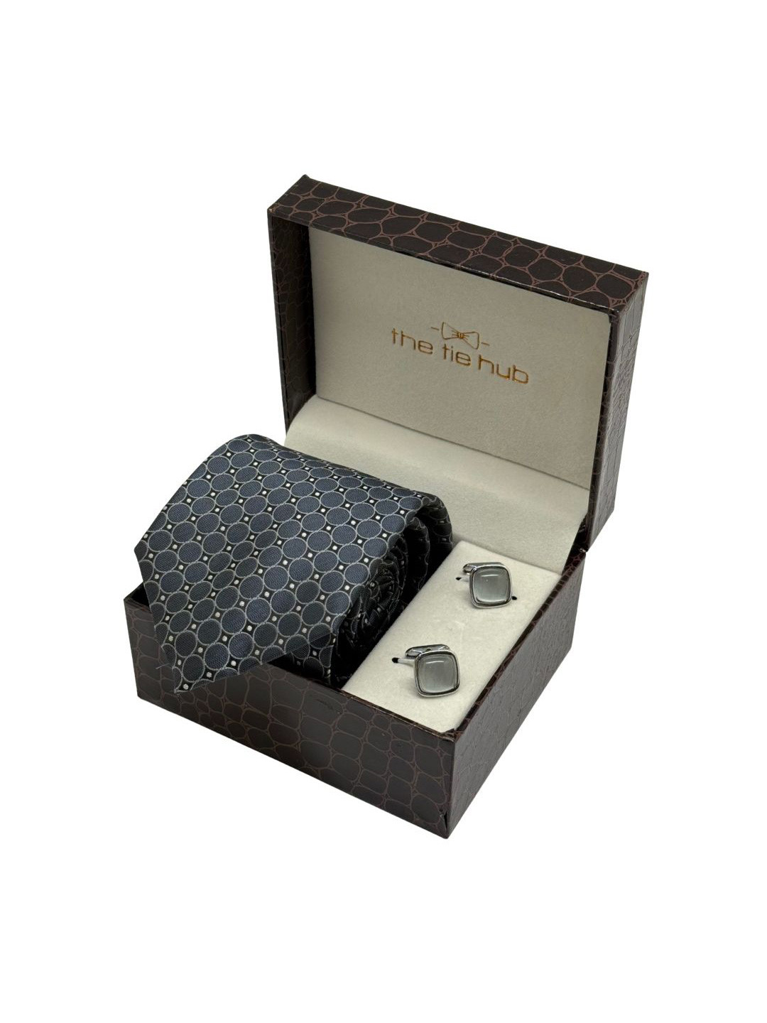 The Tie Hub Men Accessory Gift Set Of Geometric Printed Necktie with Cufflinks