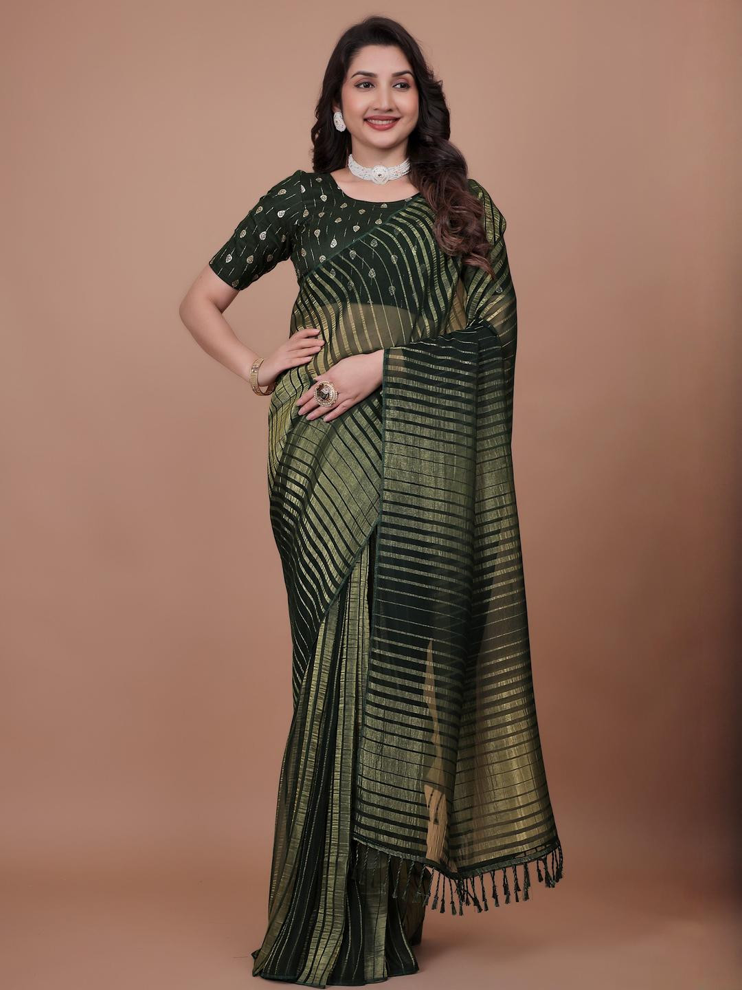 DIVASTRI Soft Georgette Saree With Leheriya Zari Woven And Matching Blouse Piece