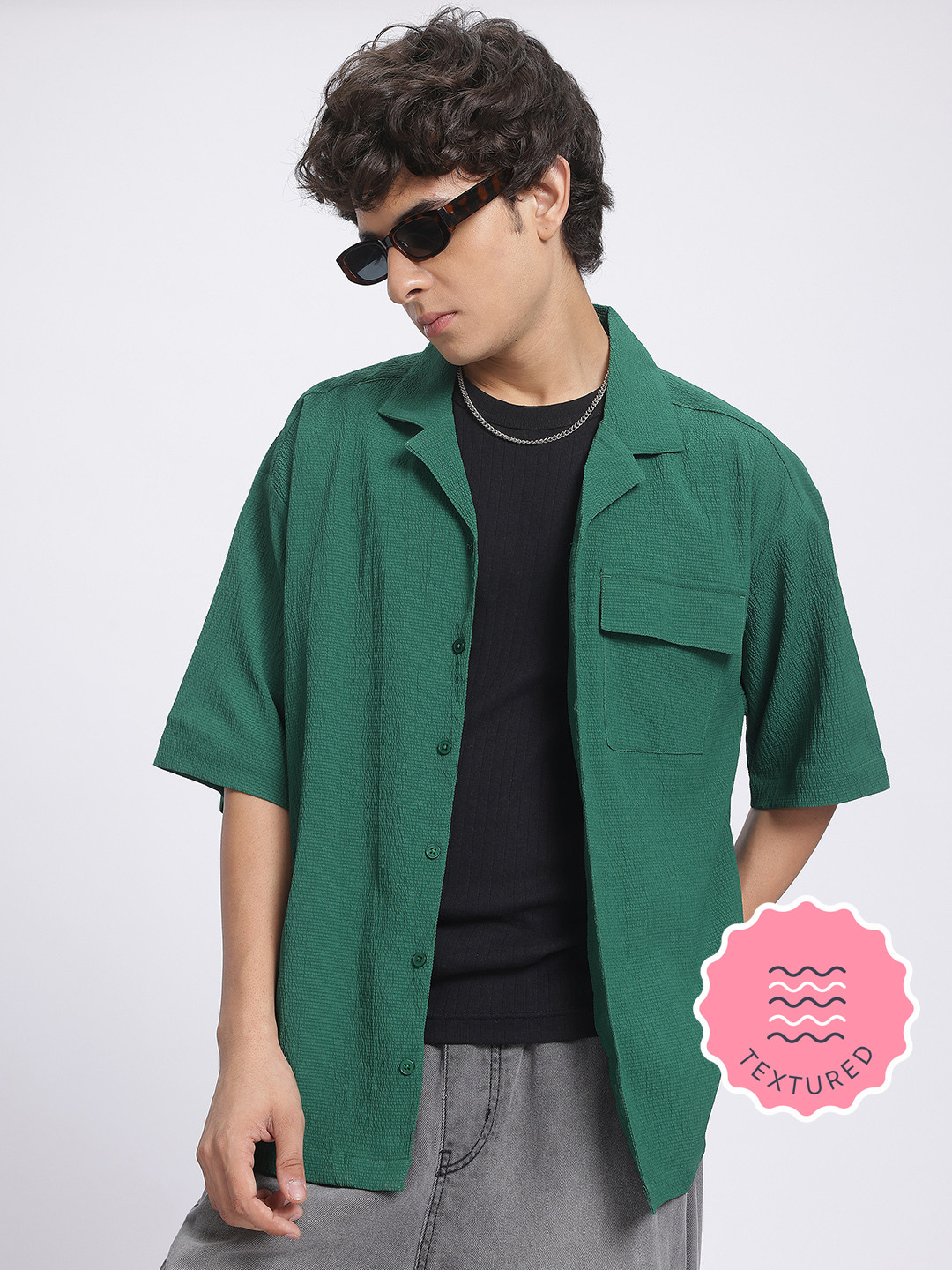 glitchez Oversized Opaque Casual Shirt