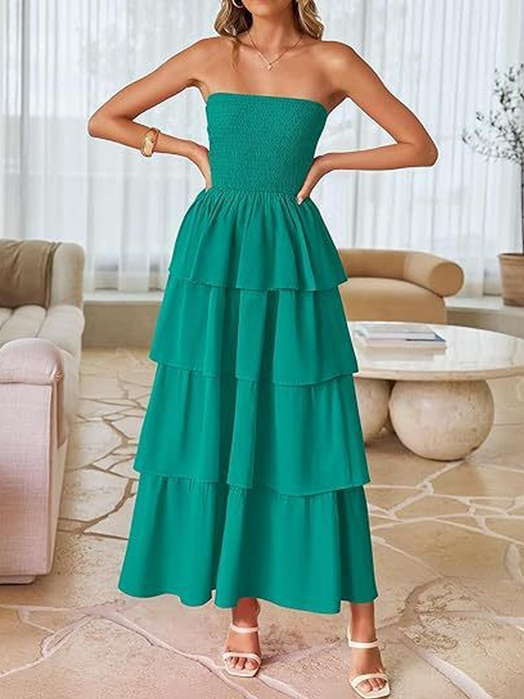 Outzidr Strapless Green Maxi Dress