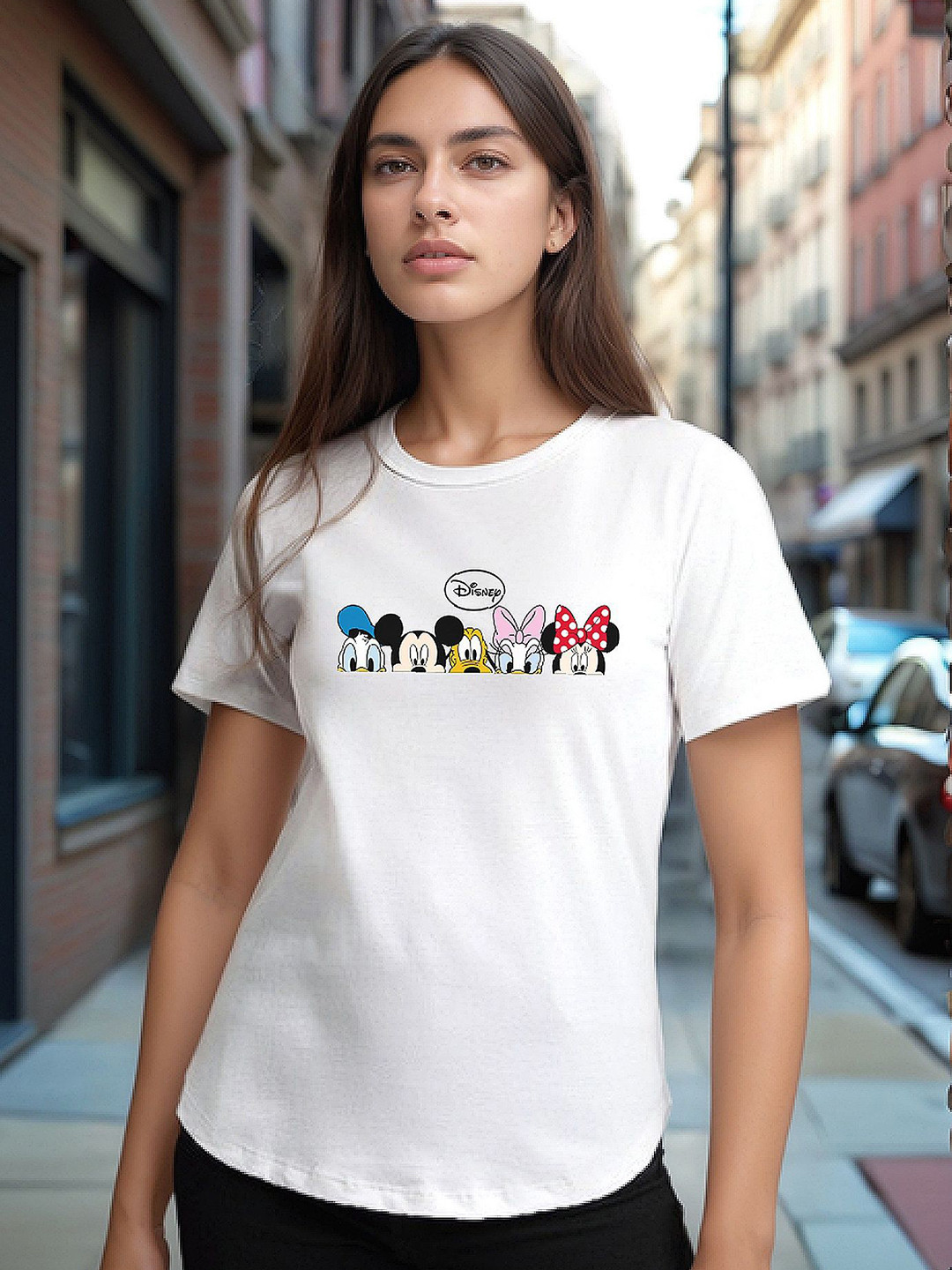 LAUREN ADAMS Women Disney Graphic Printed Round Neck Pure Cotton T-shirt