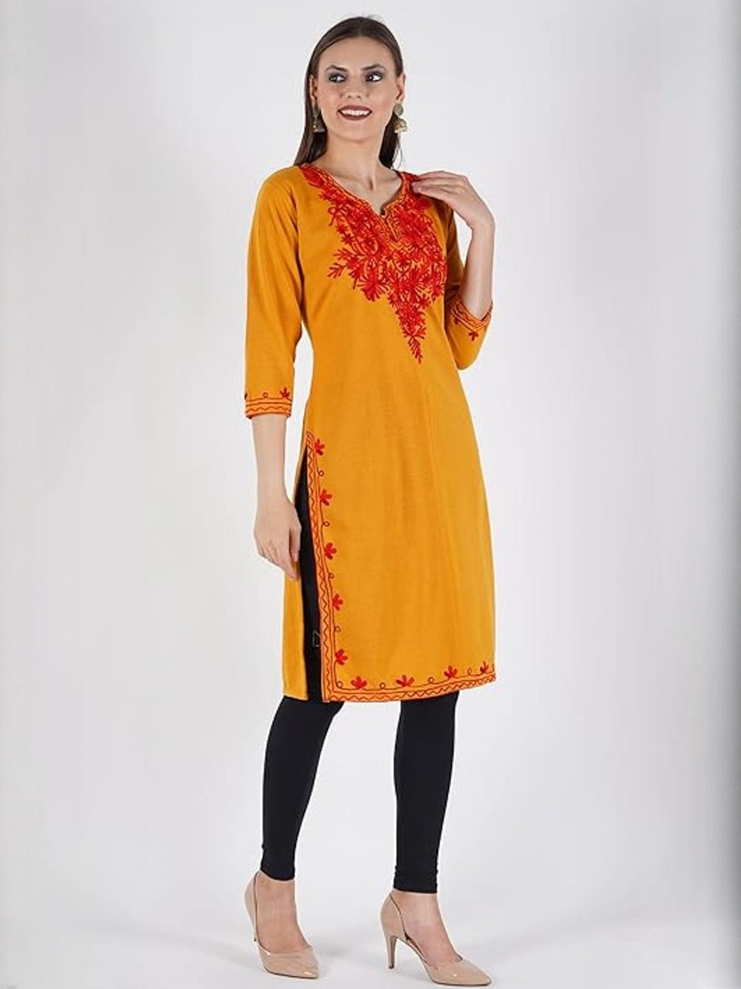 ERUDITE CLUB Women Embroidered Patchwork Woollen Anarkali Kurta