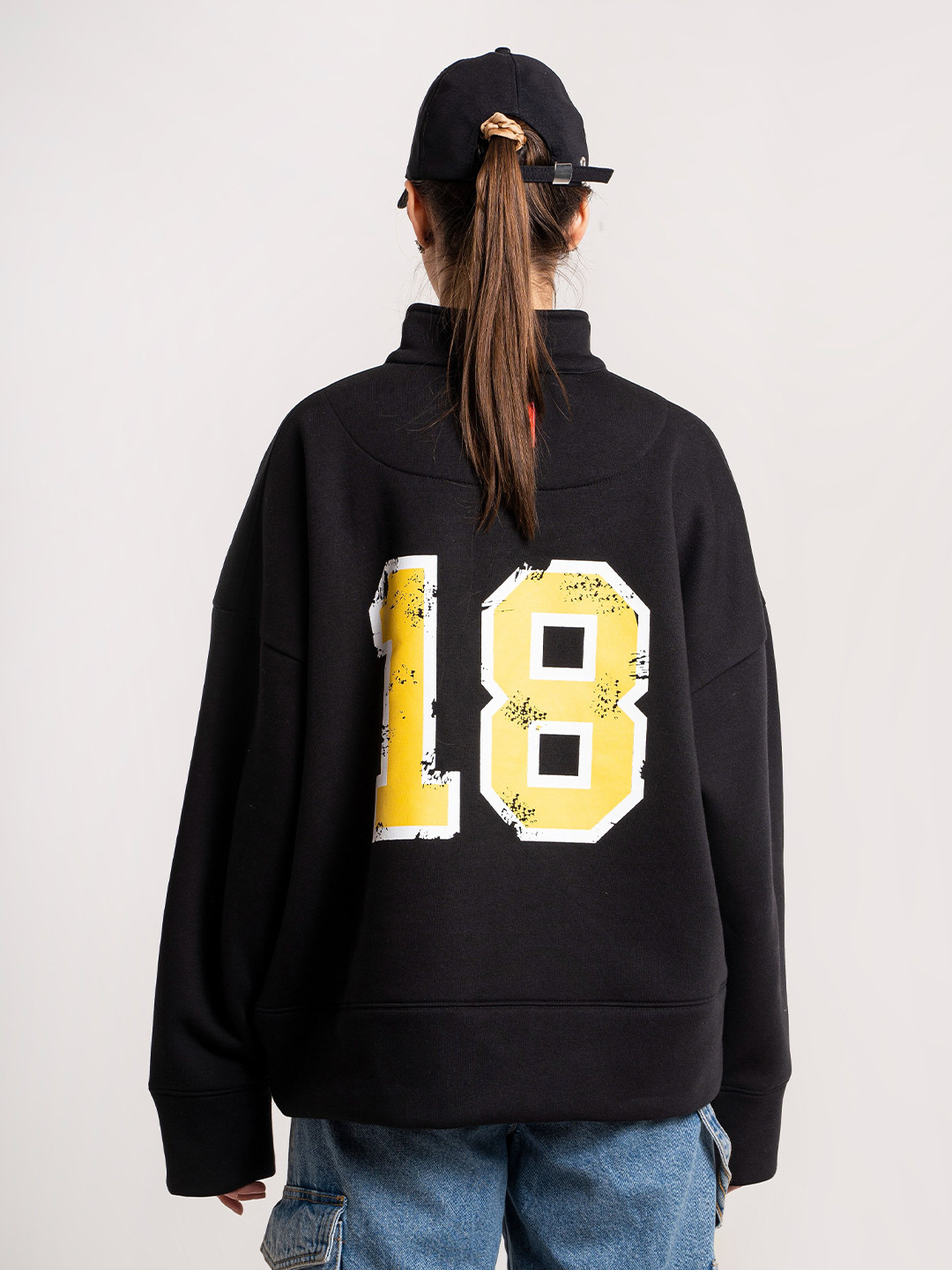 ministry Unisex Typography Printed Mock Collar Cotton Oversized Pullover Sweatshirt