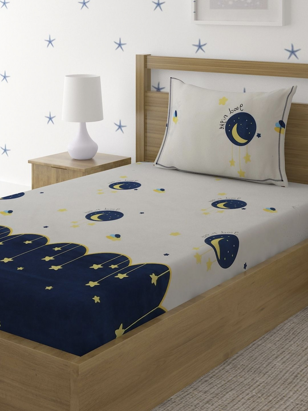 Myntra Elegant Homes Beige Cartoon Characters 280 TC Single Bedsheet Set-1.52 m X 2.28 m