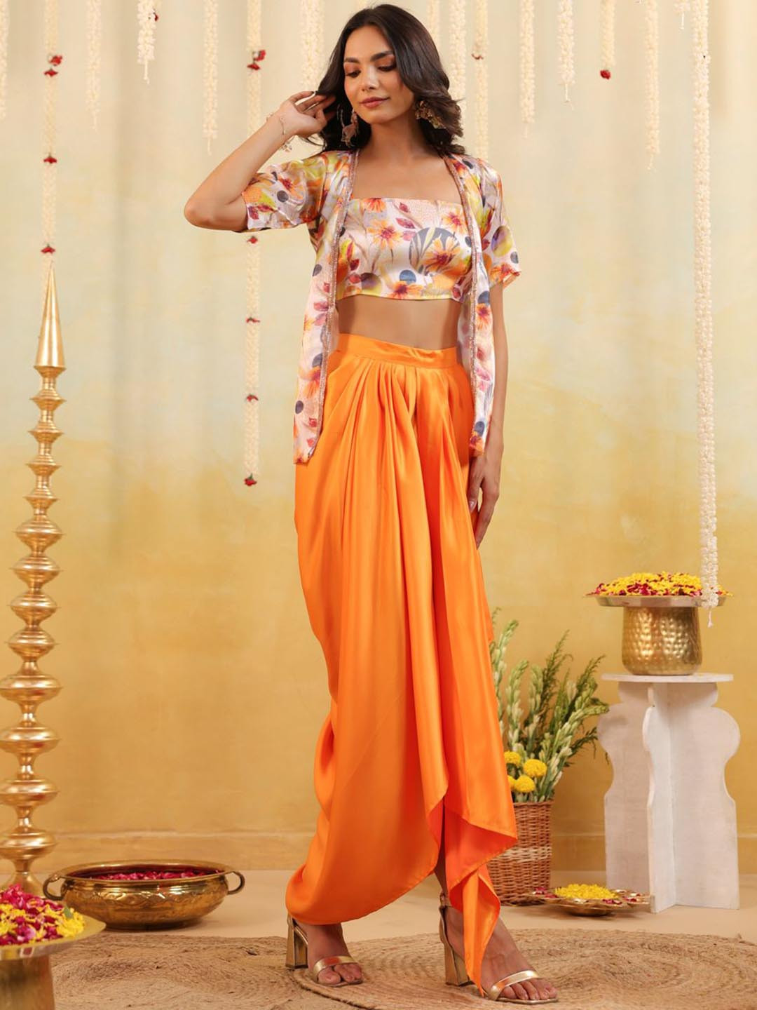 B'Infinite Printed Sleeveless Top With Skirt & Jacket