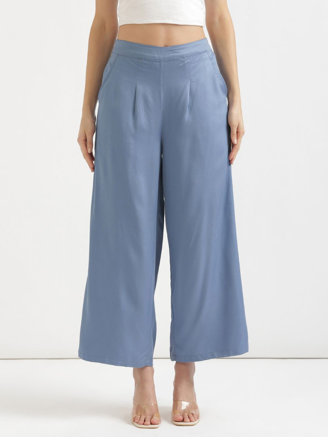 SAADAA Women Wide Leg Mid Rise Palazzos