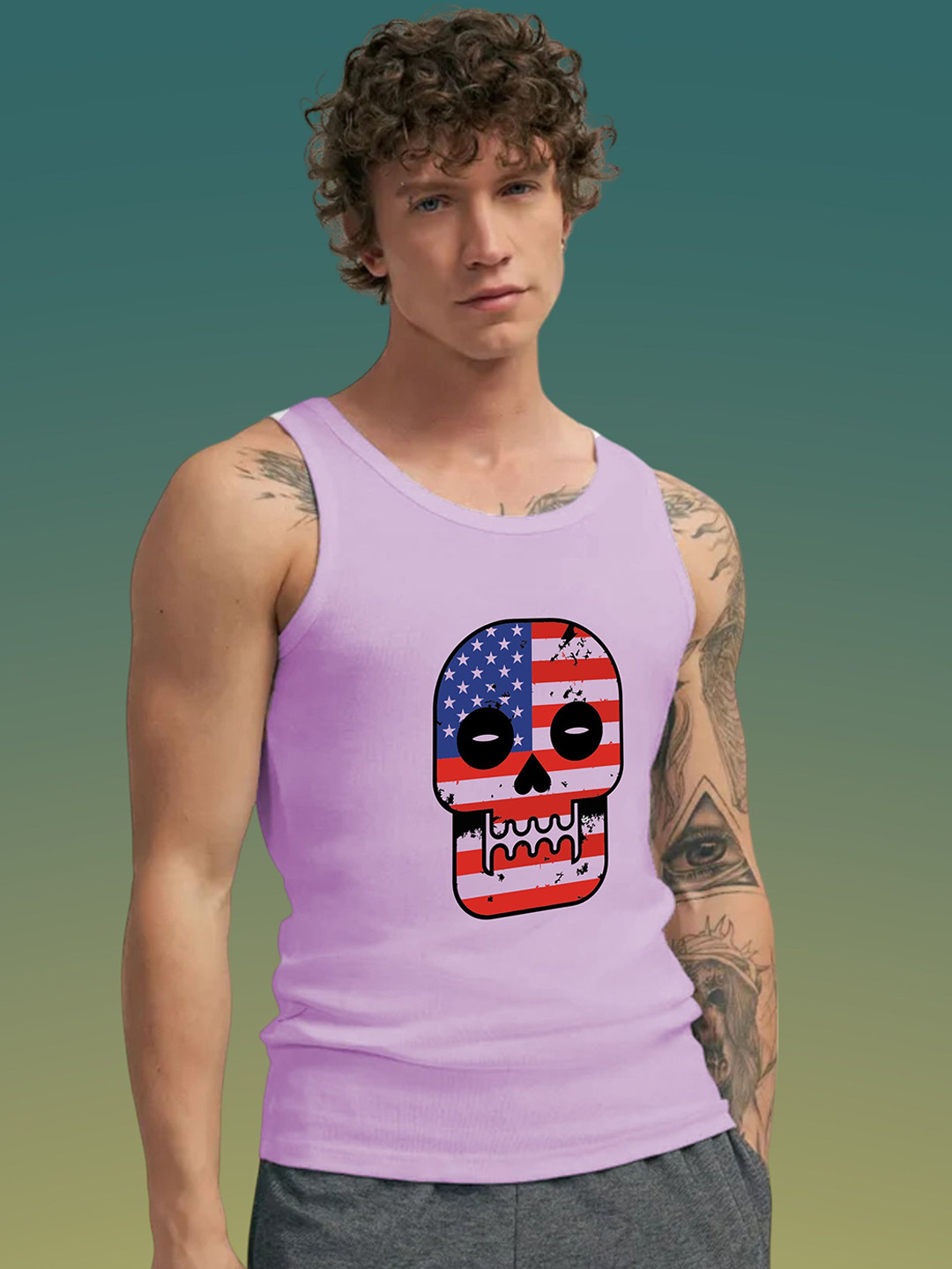 Uniplanet store Printed Scoop Neck Gym Vest UVM-USFLG-SKULL-PRPL-S