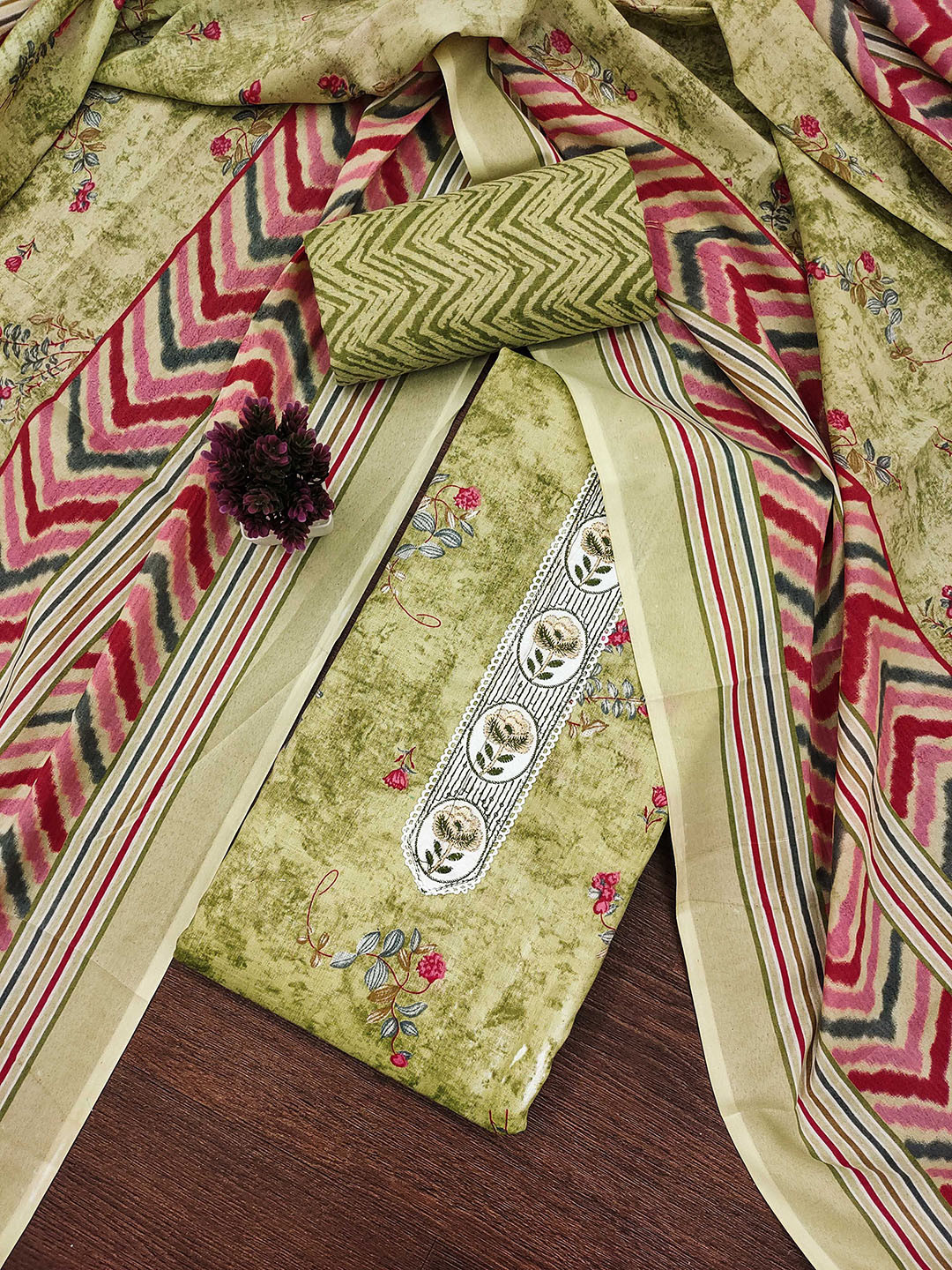 MANVAA Floral Embroidered Therad Work Pure Cotton Unstitched Dress Material