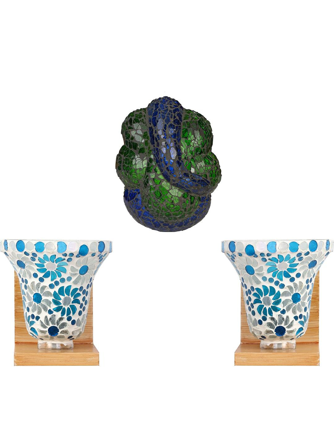 Somil Indore Mosaic Decorative Lamp Combo of Matching Wall Lamp & Blessing God Ganesh Wall Lamp, Multi Compatible with LED, Size: 14.5 X 14.5 X 15 Cm, Pack of 3.
