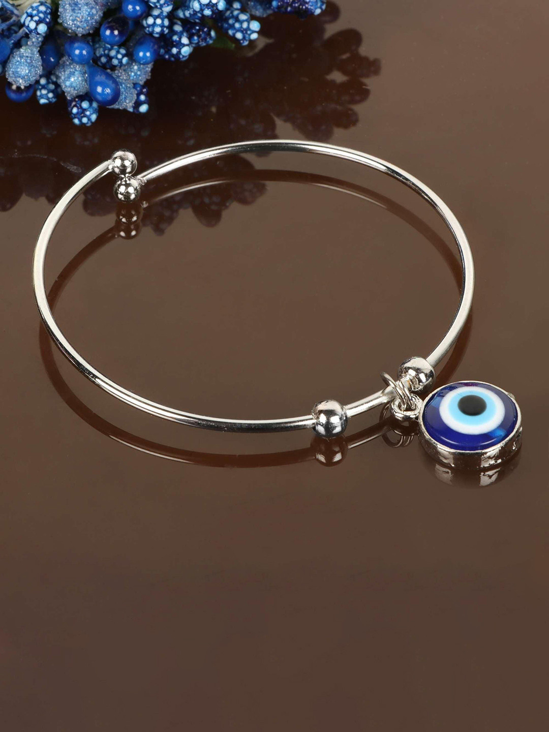 Estailo fashion Silver-Plated Evil Eye Bangle-Style Bracelet