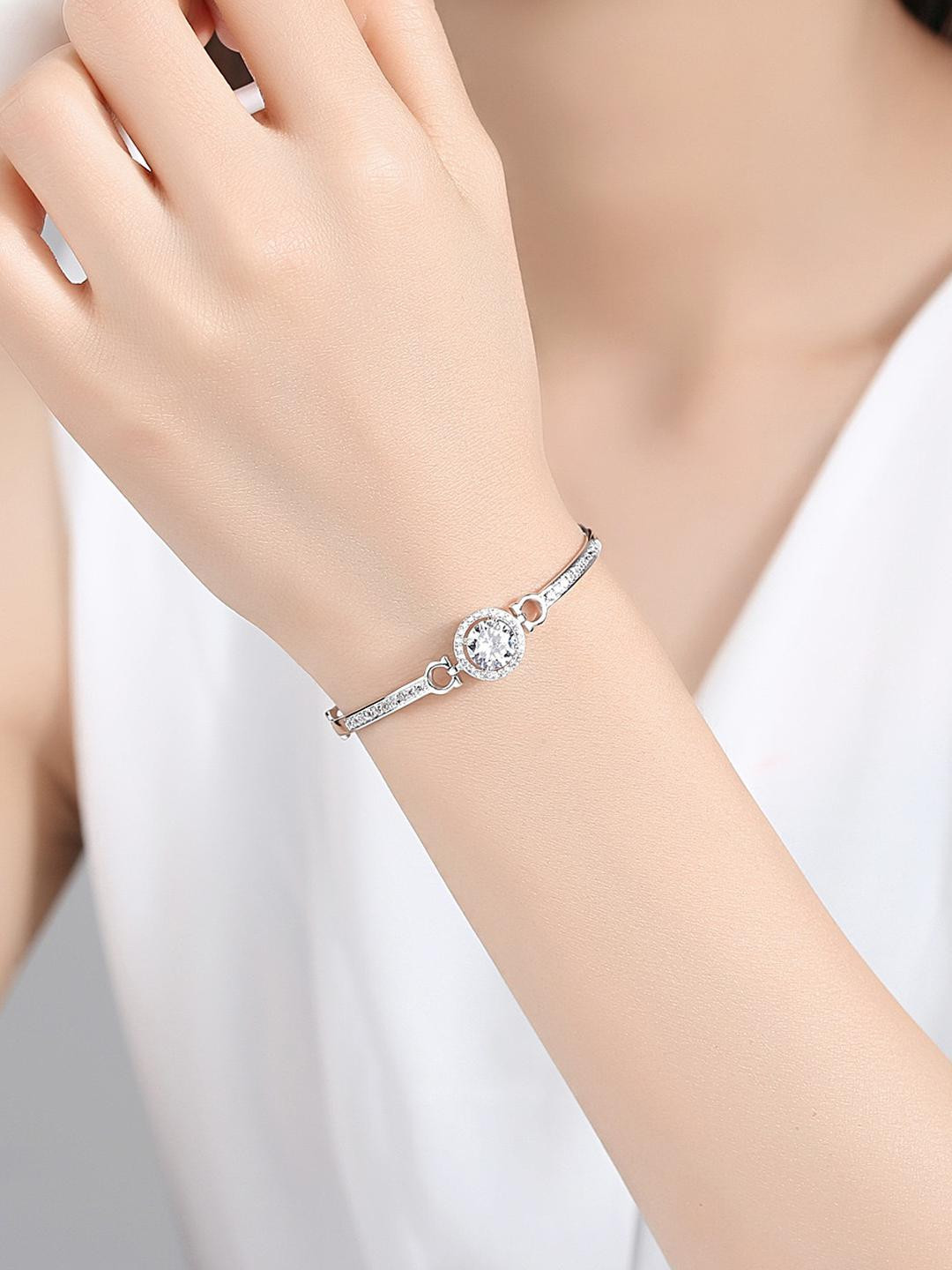 TheVineGirl Stunning Crystal Studded Silver Plated Bracelet For Women And Girls