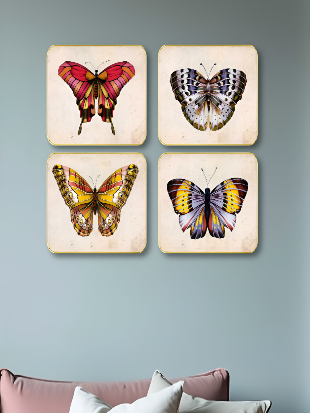 Livin'luxe Cream-Coloured & Yellow 4 Pieces Colorful Butterfly Wall Arts