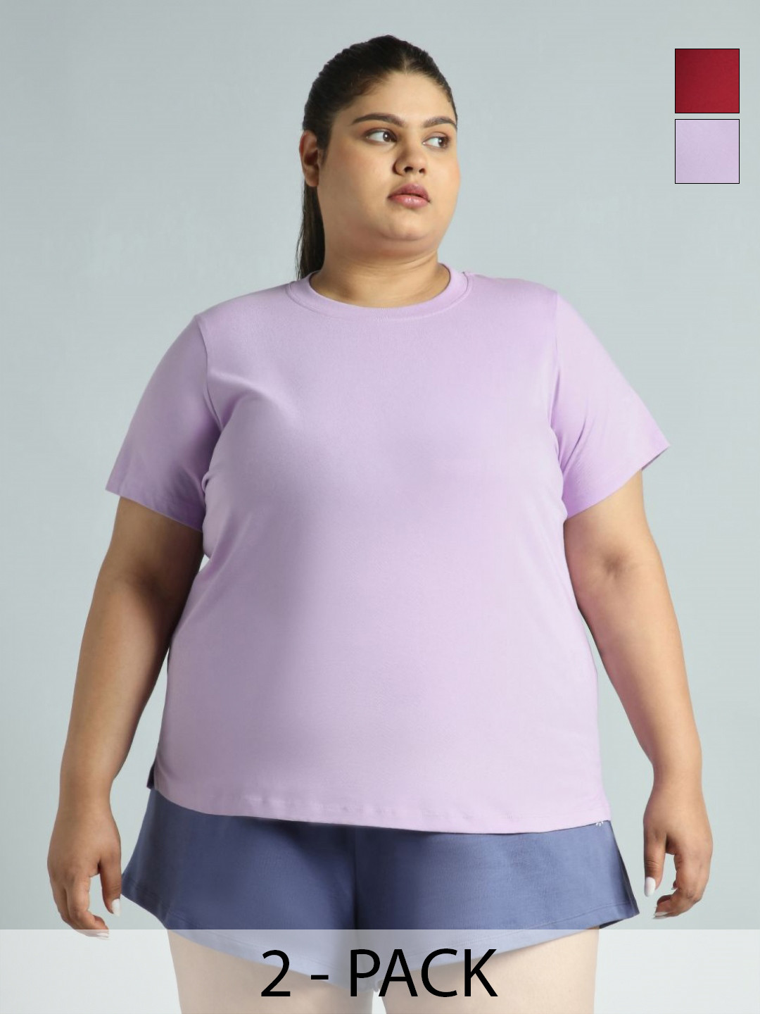 CULT Women Pack of 2 Essential Cotton Plus Size Regular Fit T-shirts