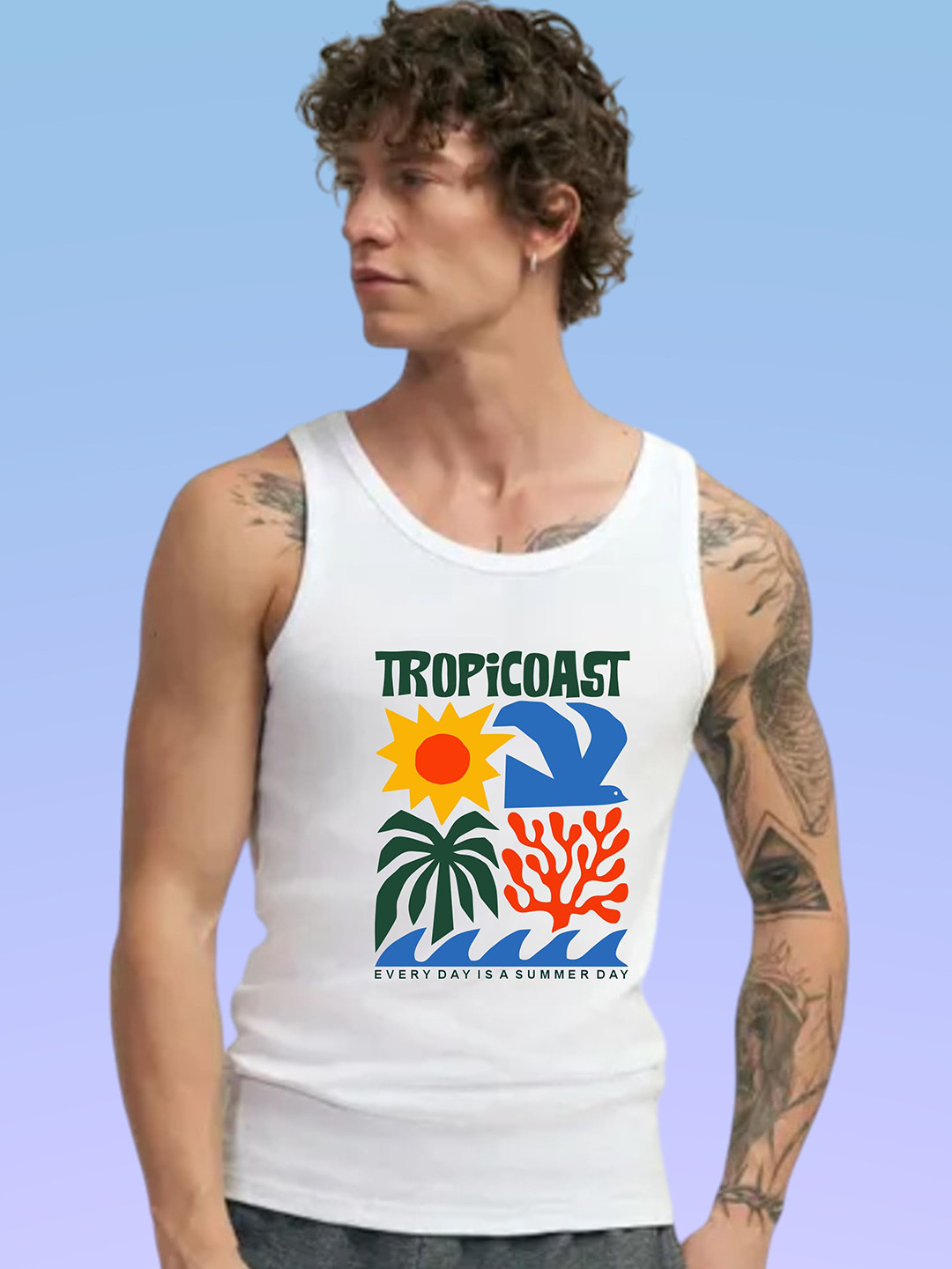 Uniplanet store Printed Scoop Neck Gym Vest UVM-TRIPOCOAST-WHT-S