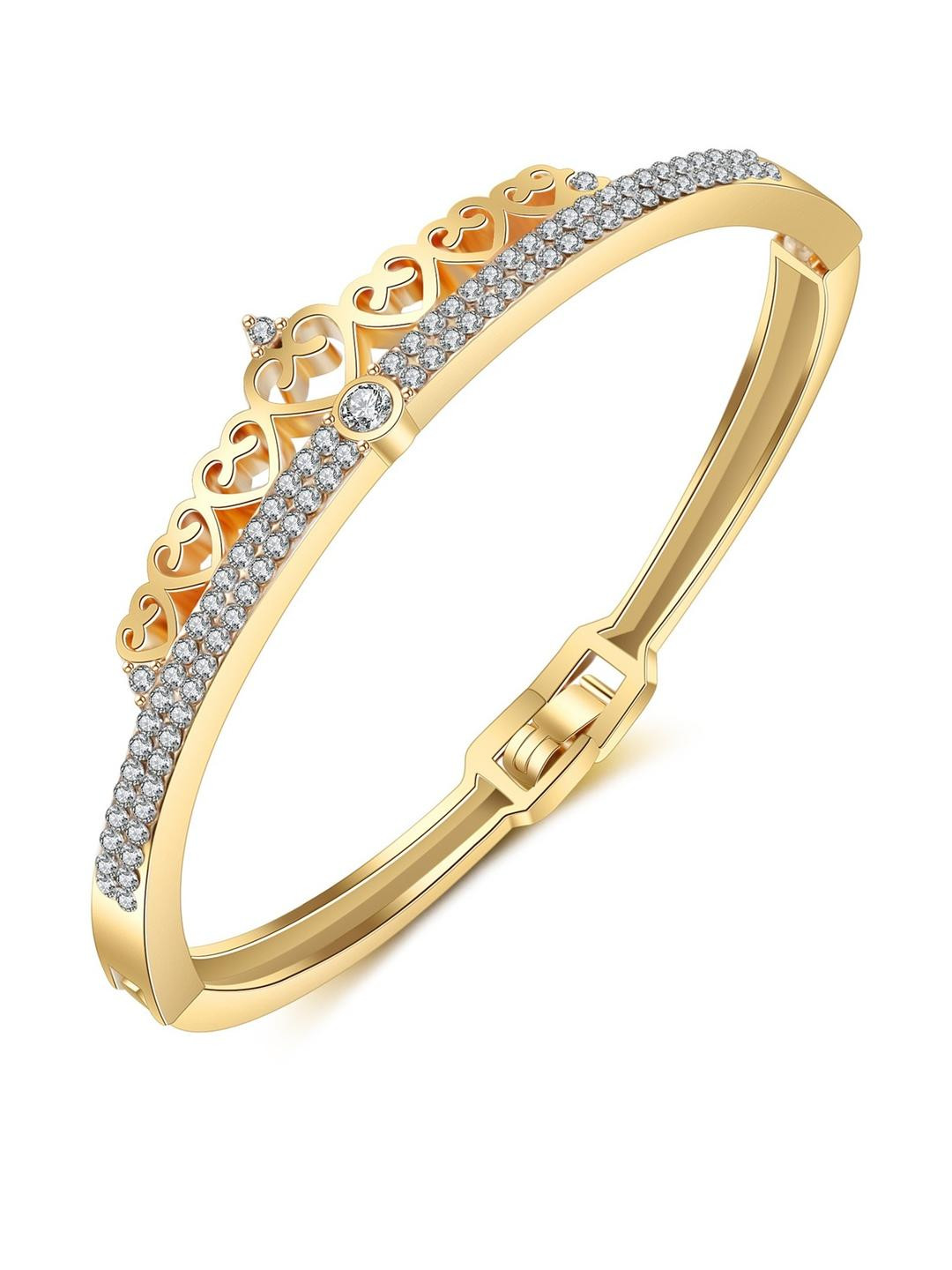 Cubic Zirconia  Crown Gold Plated Bangle Style Bracelet