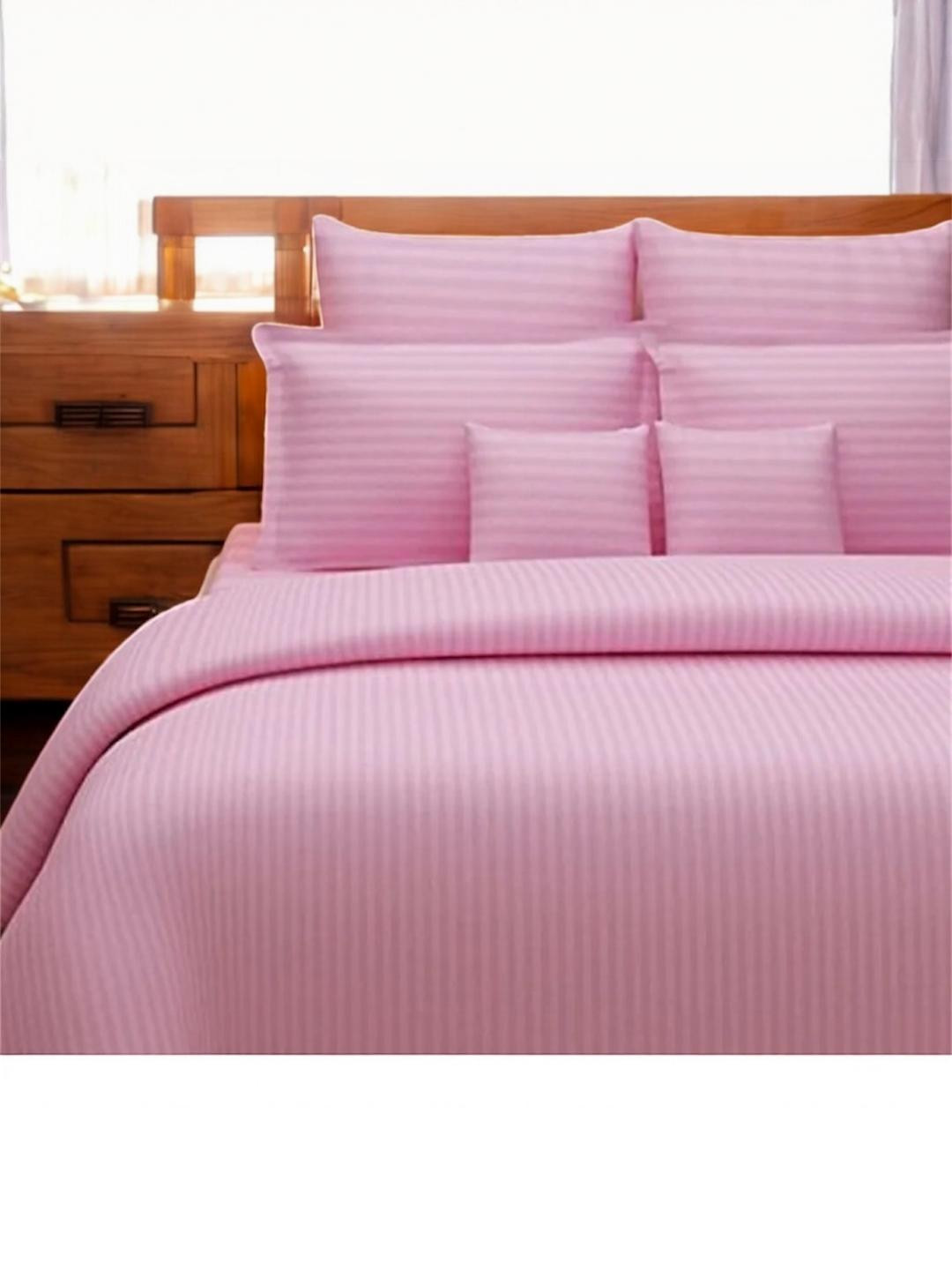 Wee Hours Pink Striped 350 TC Queen Bedsheet with 2 Pillow Covers