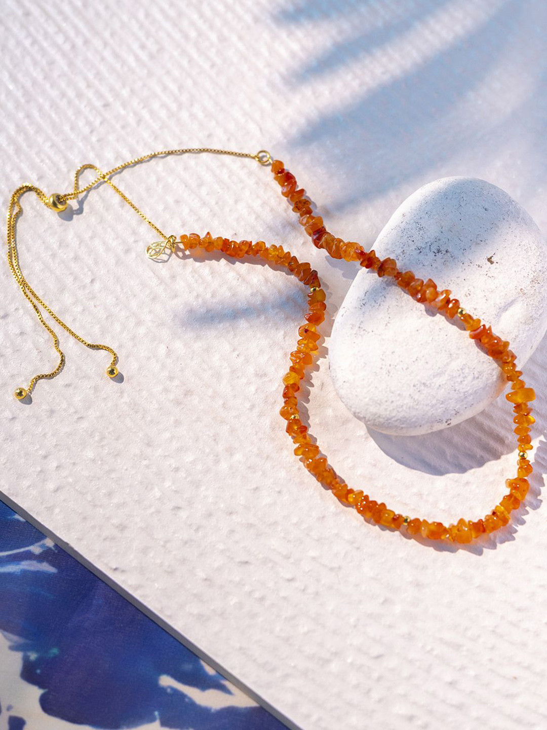 Stone Story By Shruti Sterling Silver Gold-Plated Carnelian Studded Necklace