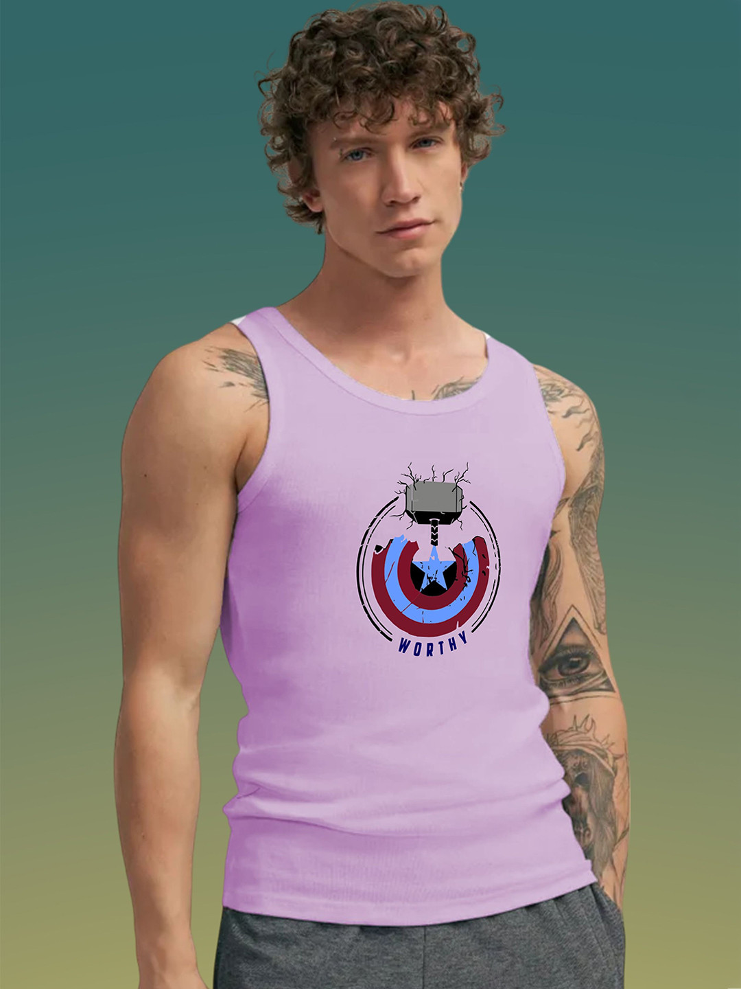 Uniplanet store Printed Scoop Neck Gym Vest UVM-WORTHY-PRPL-S