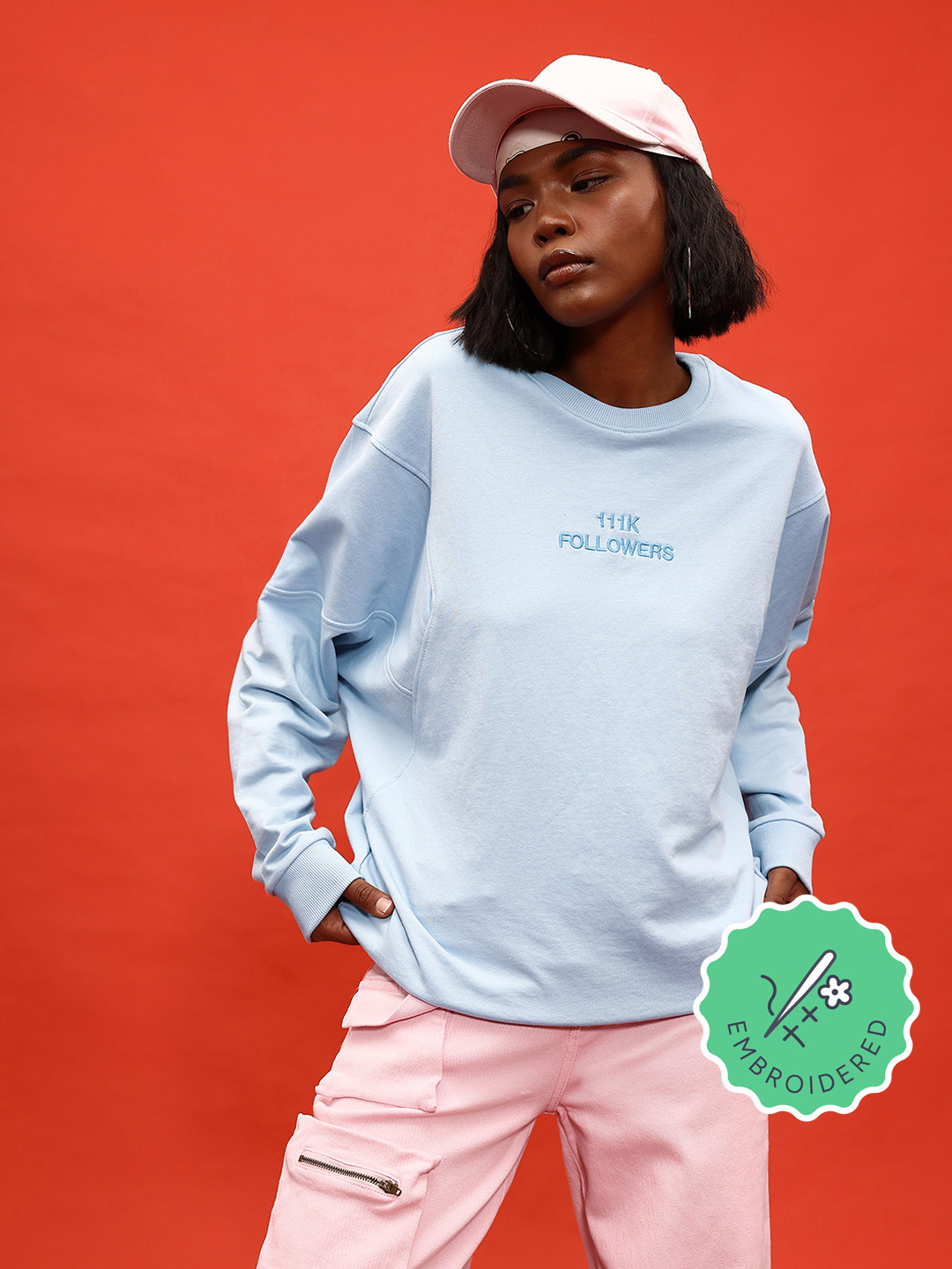 glitchez Detail Drop-Shoulder Sleeves Terry Sweatshirt