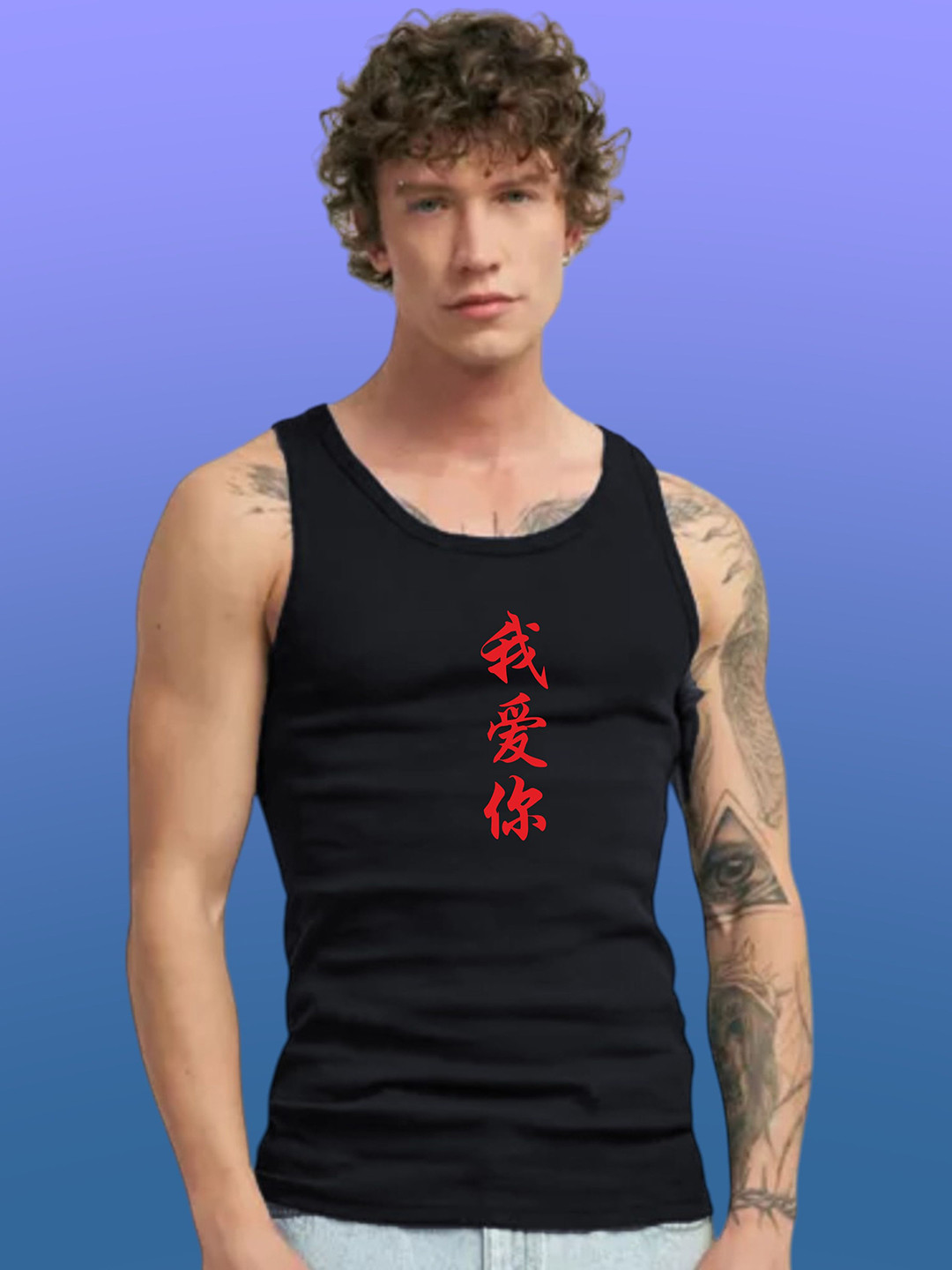 Uniplanet store Printed Scoop Neck Gym Vest UVM-LG-SEVEN-SINS-BLK-S