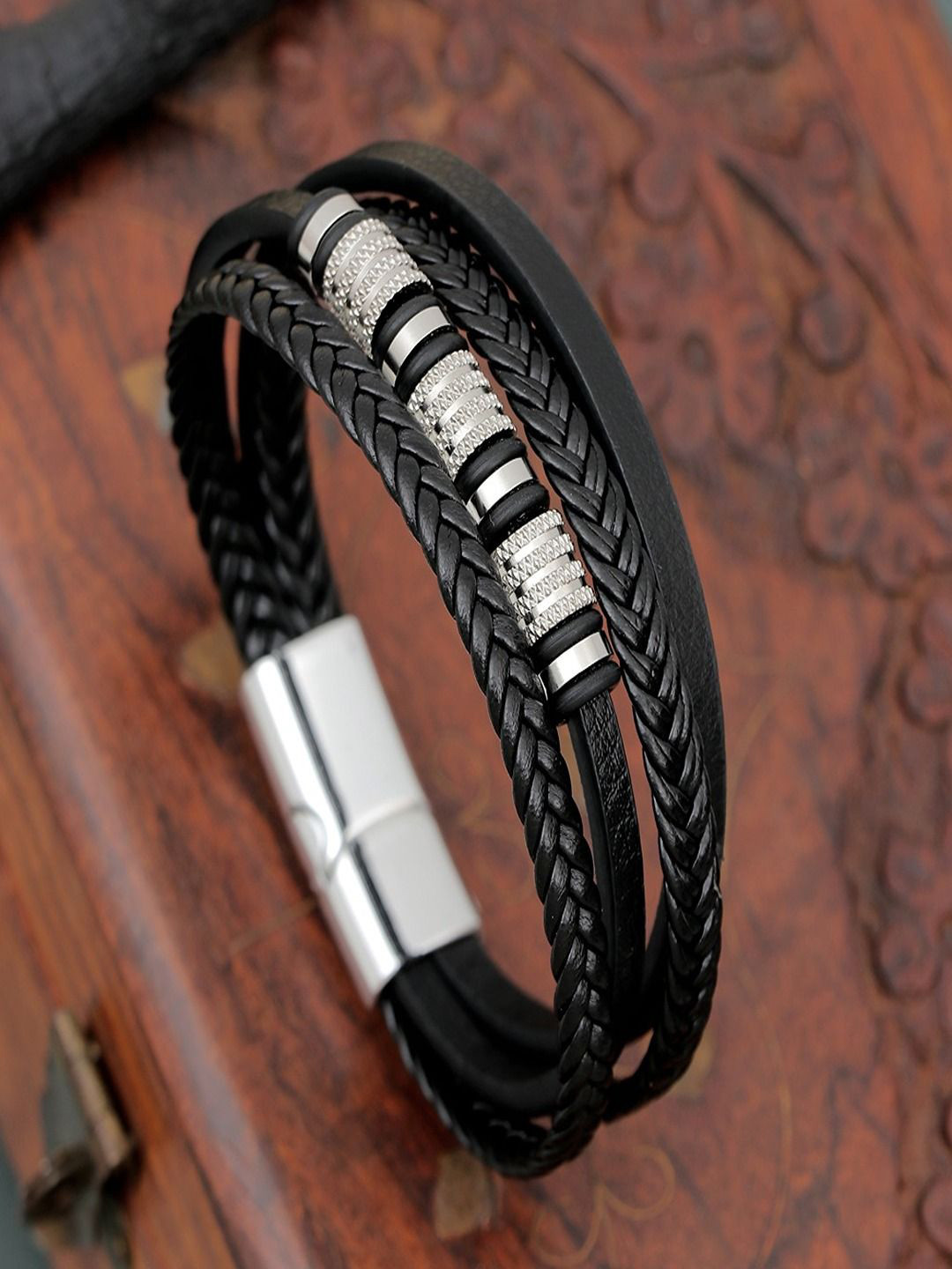 UNIVERSITY TRENDZ Men Leather Clasp Buckle Multistrand Bracelet