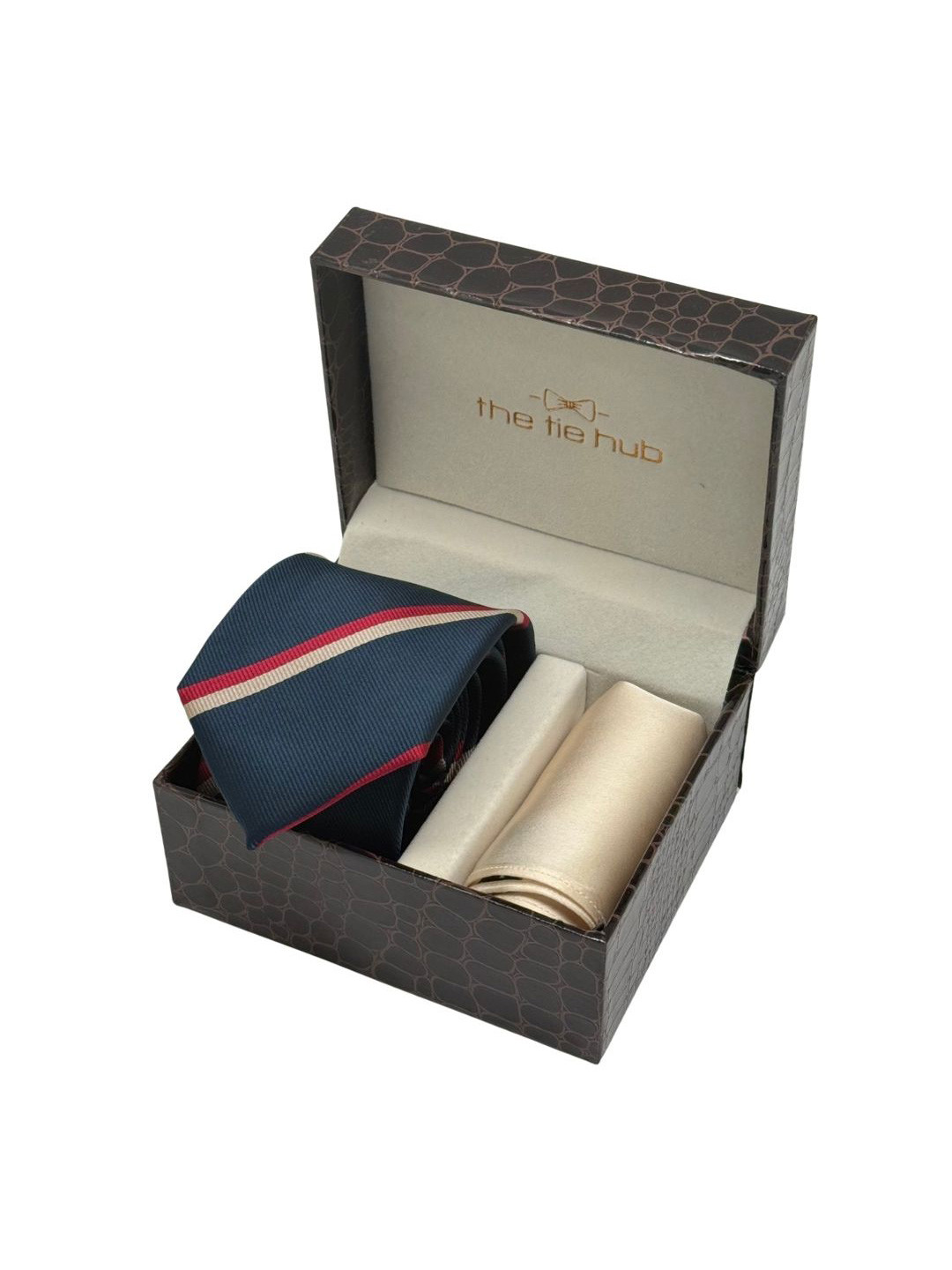 The Tie Hub Men Accessory Gift Set Of Stripes Necktie With Pocket Square