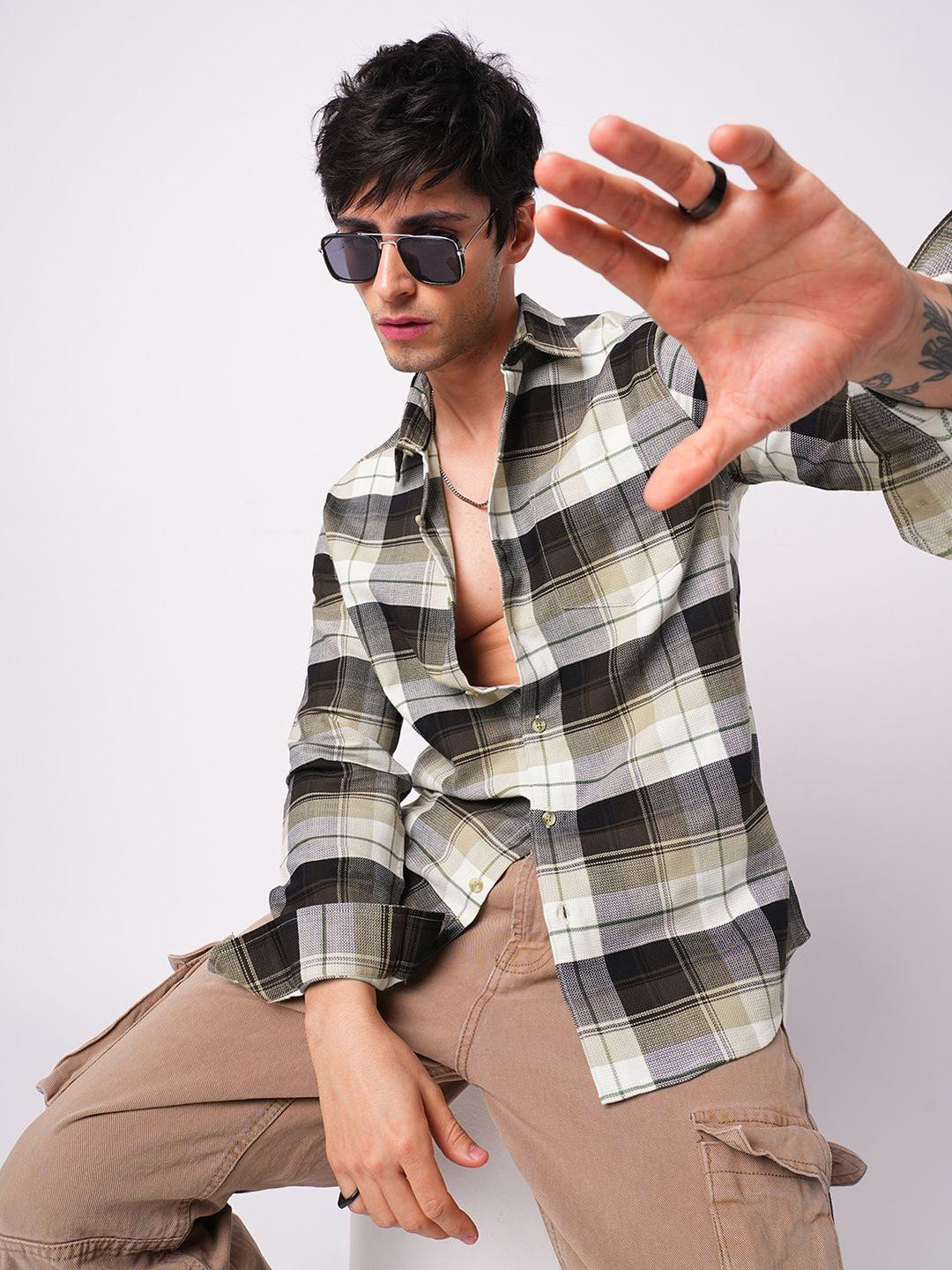 VASTRADO Premium Cotton Checked Long Sleeves Slim Fit Shirt