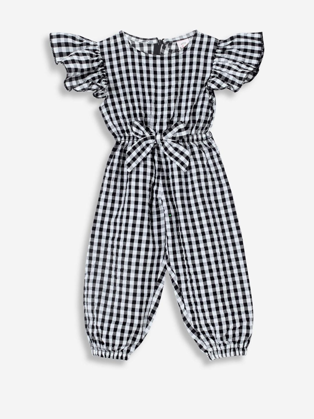 KICO Girls Gingham Checked Bow -Tie Jumpsuit