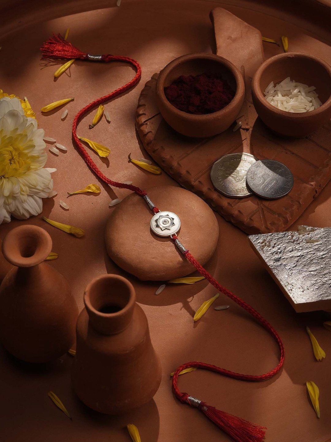 PALMONAS 999 Sterling Silver Circle of Blessings 0.01 Carat LGD Coin Rakhi For Brother