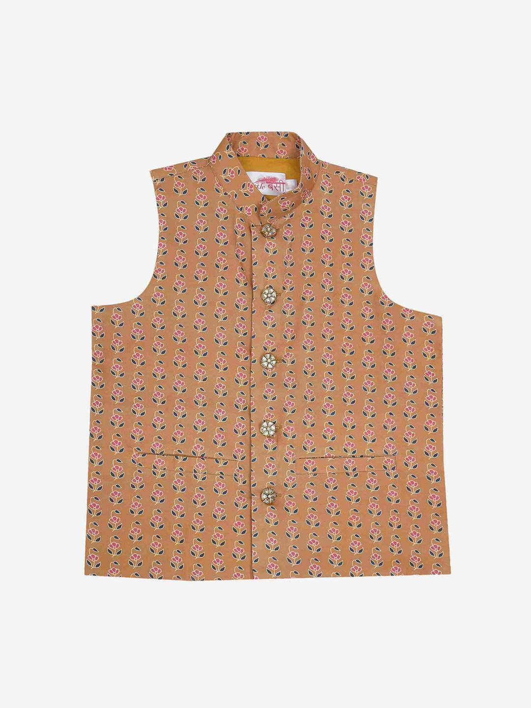 Little Bansi Boys Lotus Motif Printed Cotton Nehru Jacket