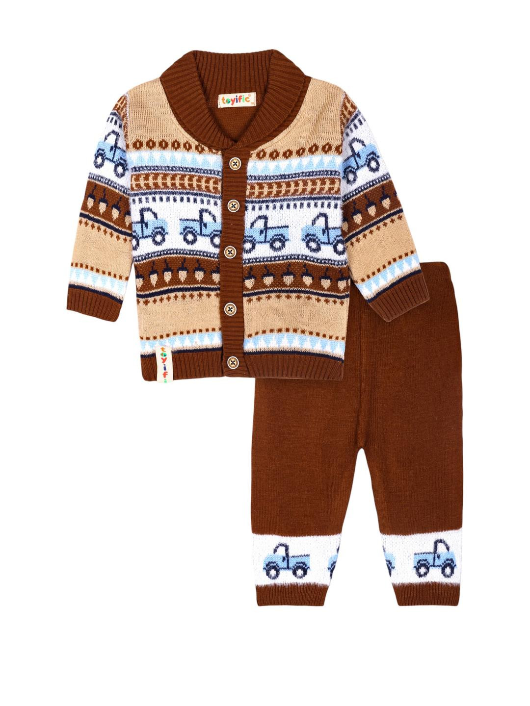 toyific Infants Knitted Self Design Sweater & Trousers
