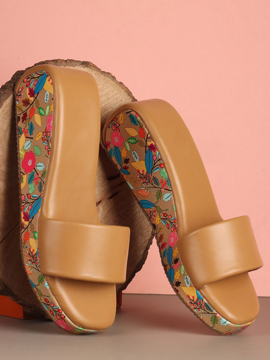Alishtezia Women Floral Printed Open Toe Platform Heeled Sandals