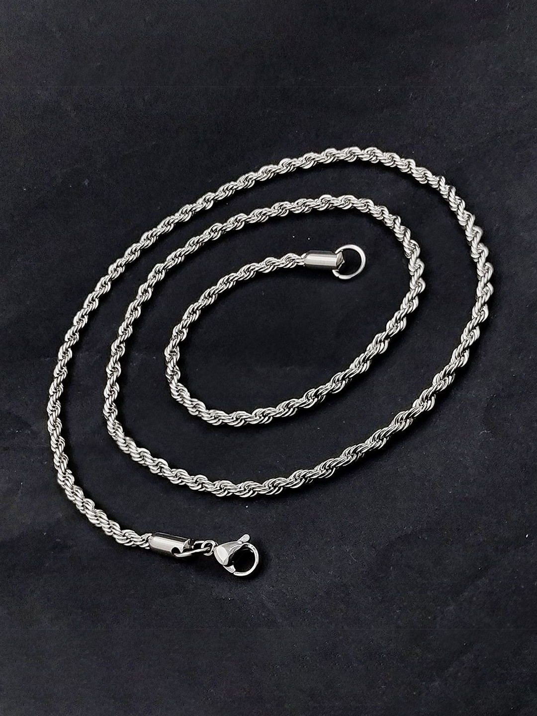 Saizen Men Stainless Steel Silver-Plated Rope Chain