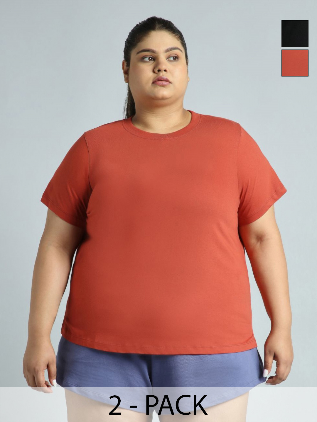 CULT Women Pack of 2 Essential Cotton Plus Size Regular Fit T-shirts