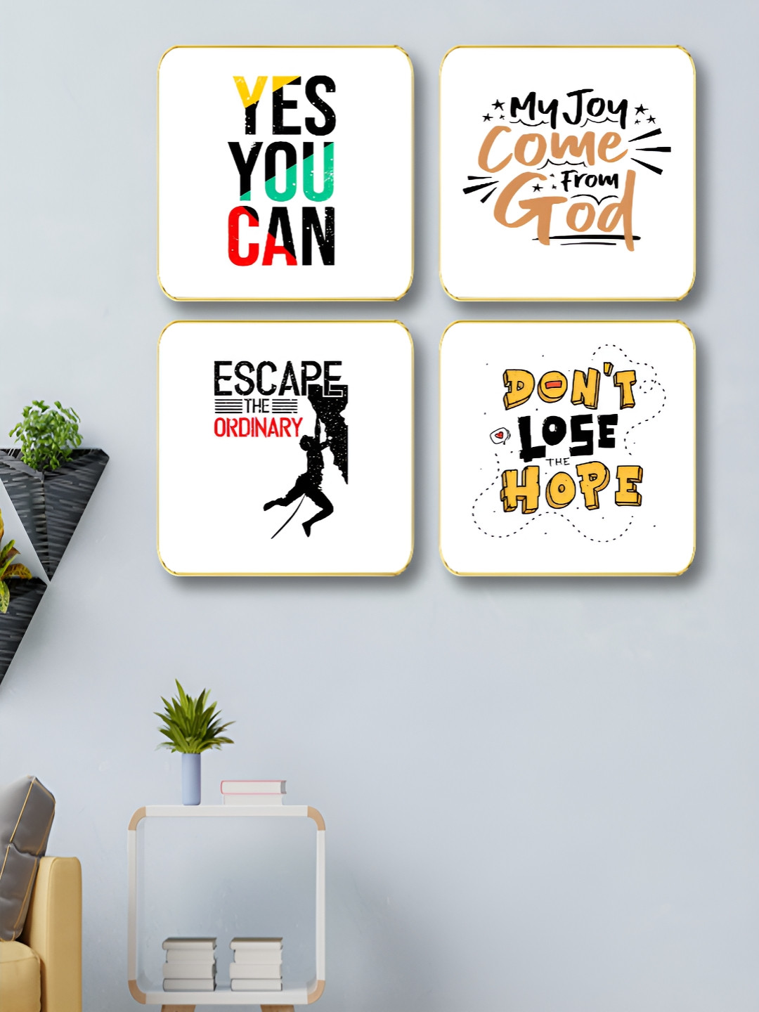 Livin'luxe White & Yellow 4 Pieces Motivational Quote Wall Arts