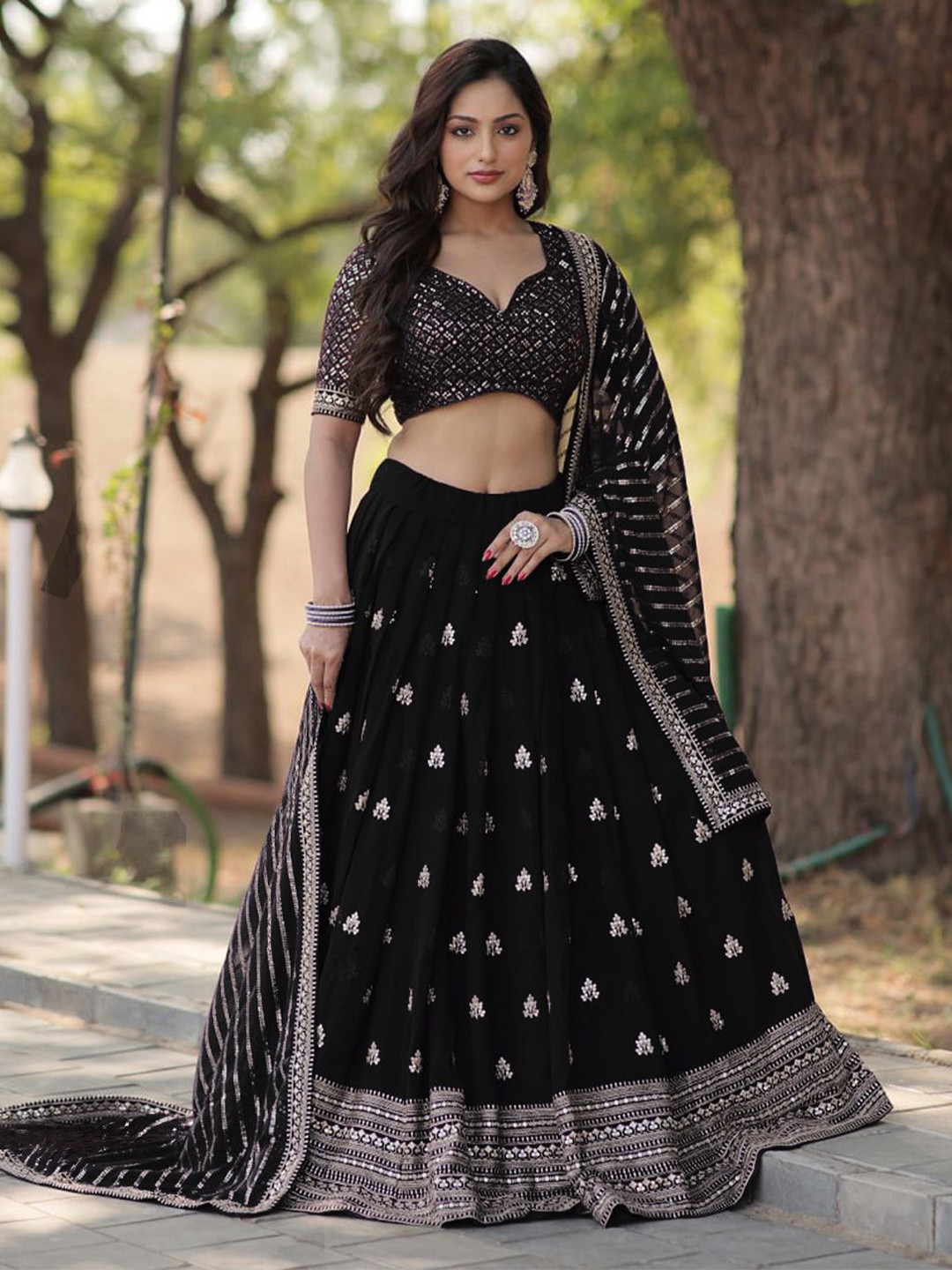 Jogmaya Fashion Sequinned Silk Georgette Semi-Stitched Lehenga & Blouse & Dupatta