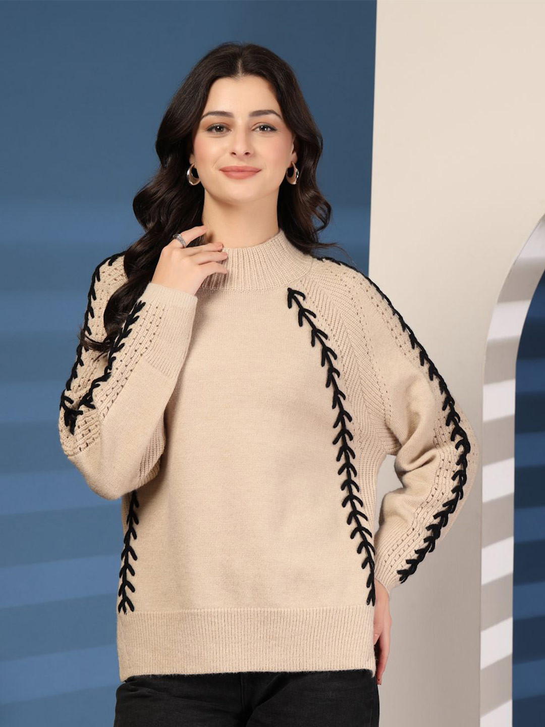 Mafadeny Women's Stylish Lace Detail Pullover