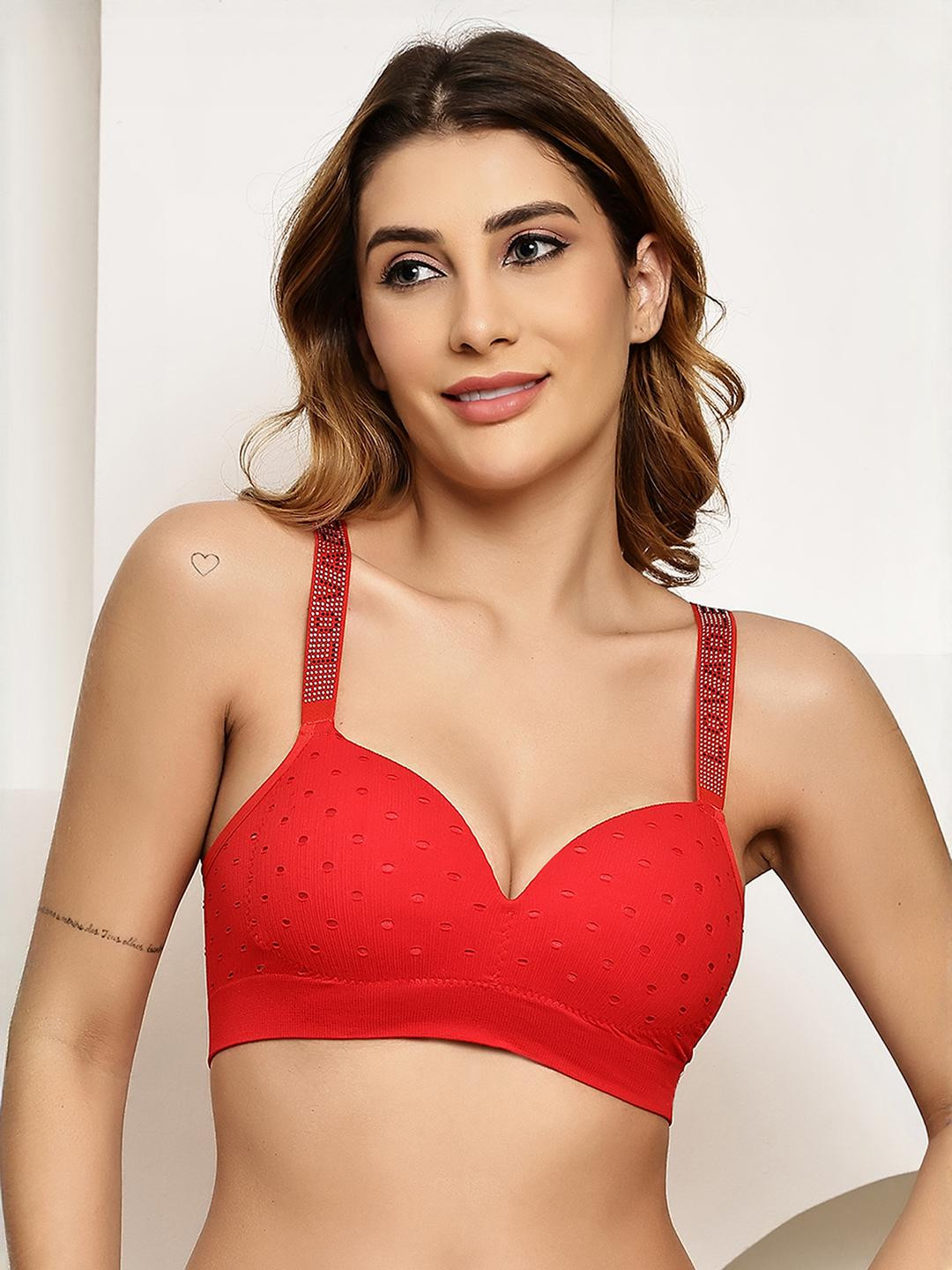 PrettyCat Red Non-Wired Cotton T-shirt Bra
