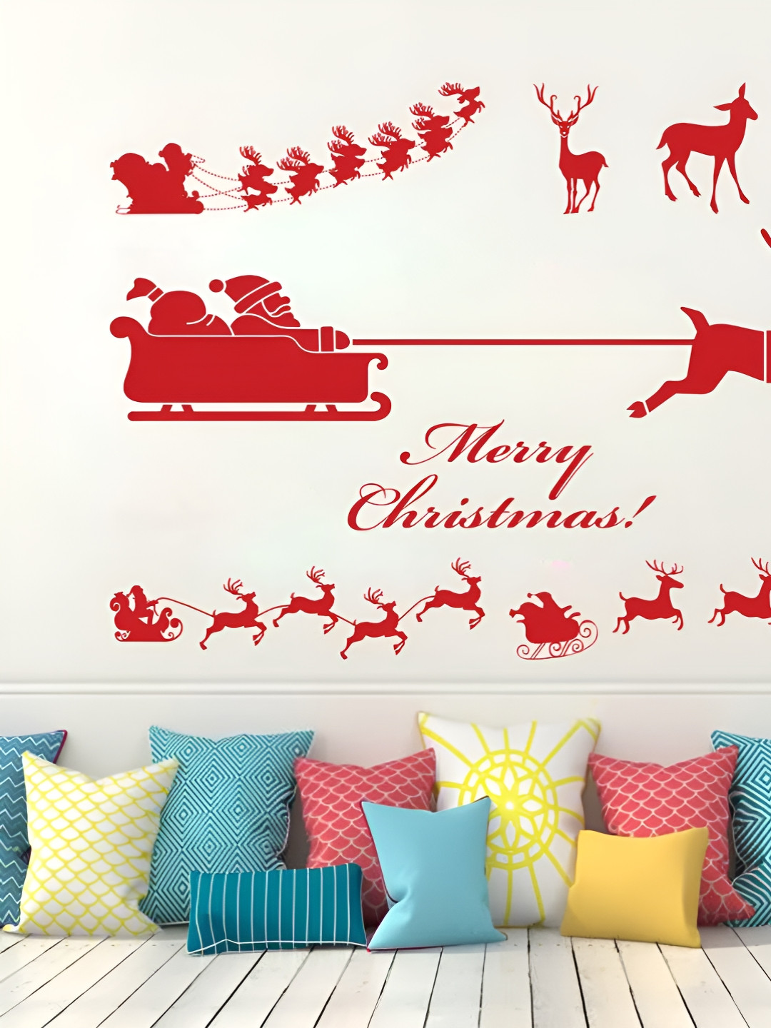 LANSTICK Red Merry Chirstmas Self-Adhesive Wall Sticker