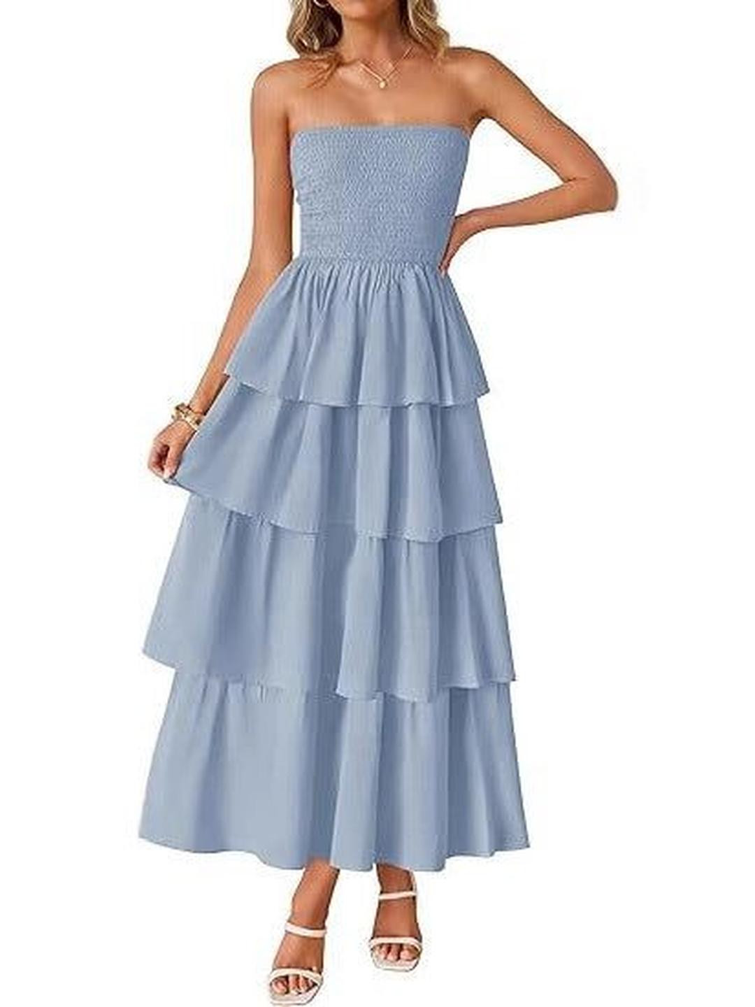 Outzidr Blue Strapless Maxi Dress
