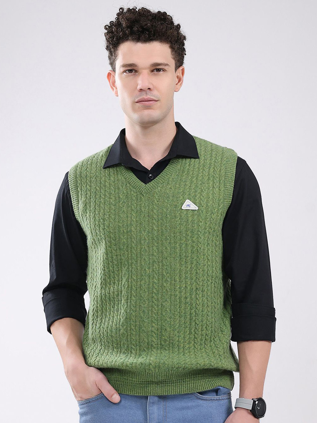 Monte Carlo Men V-Neck Cable Knit Woollen Sweater Vest