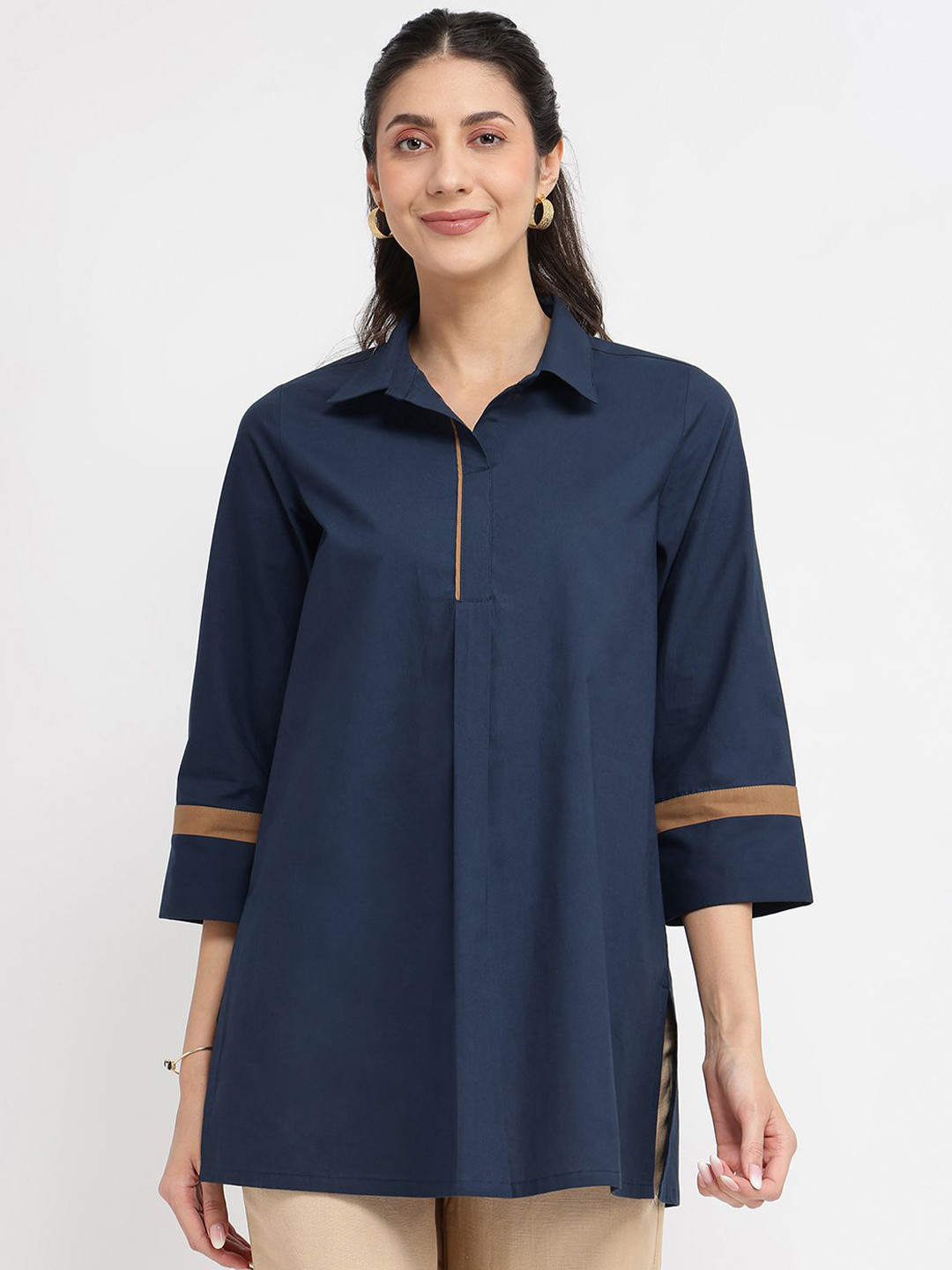 Pink Fort Women Colourblocked Shirt Style Cotton Top