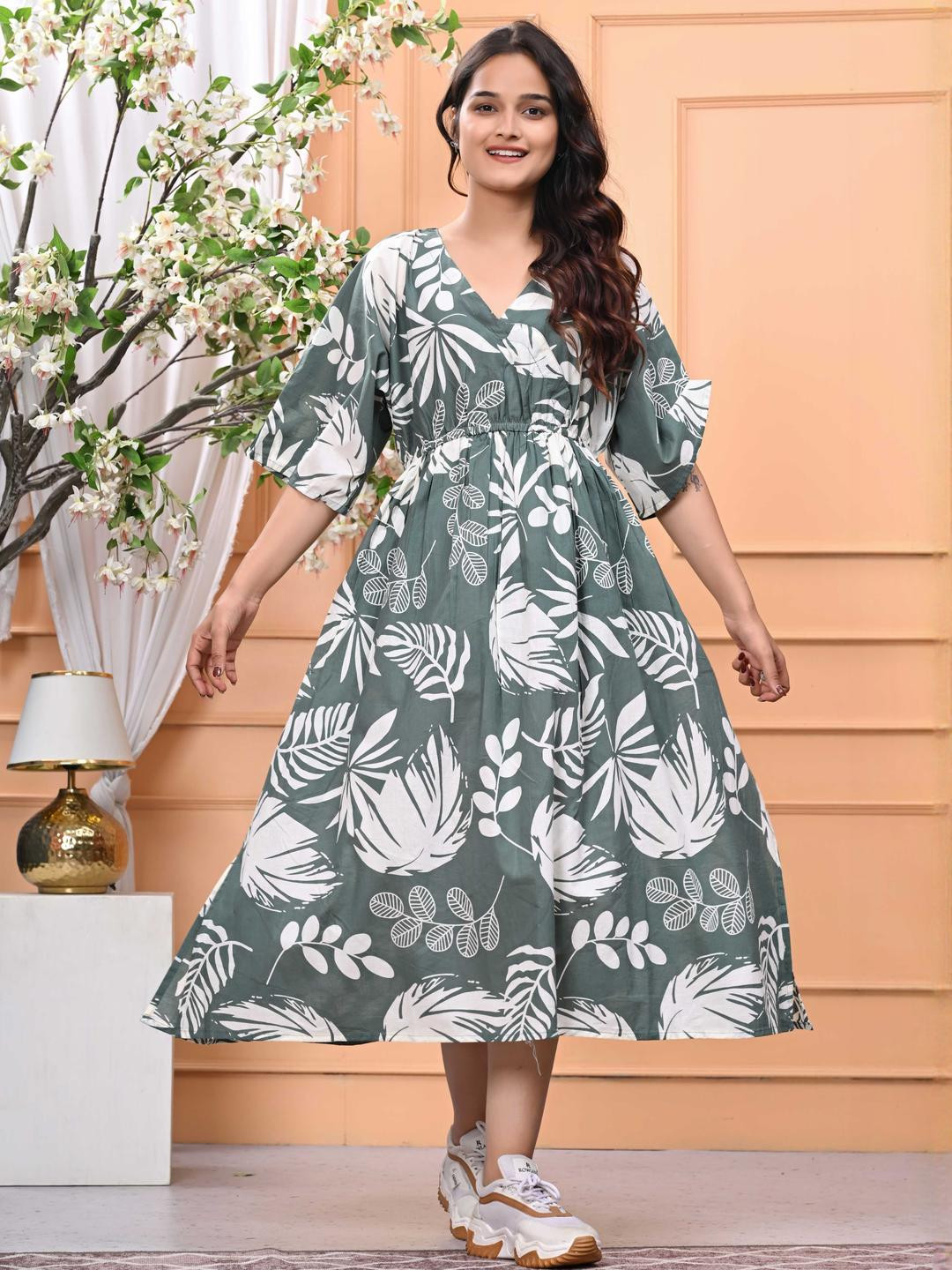 DSS FASHION Floral Print A-Line Midi Dress