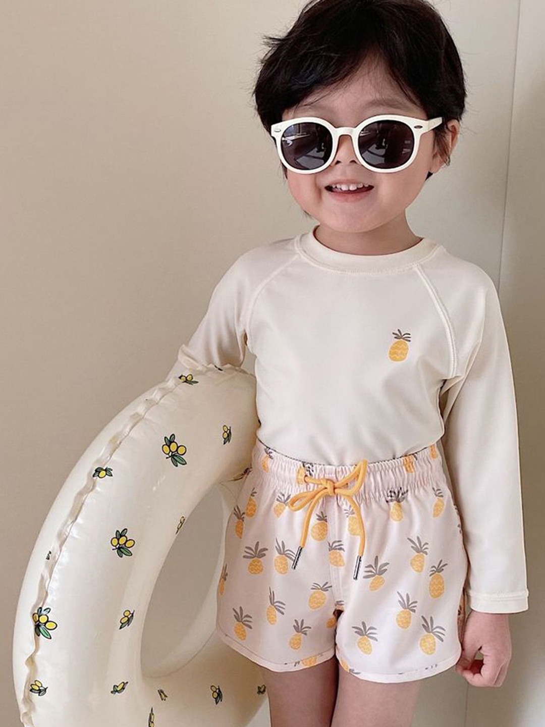 LULU & SKY Boys Geometric Printed Round Neck Sleeveless T-Shirt & Short Swim Set