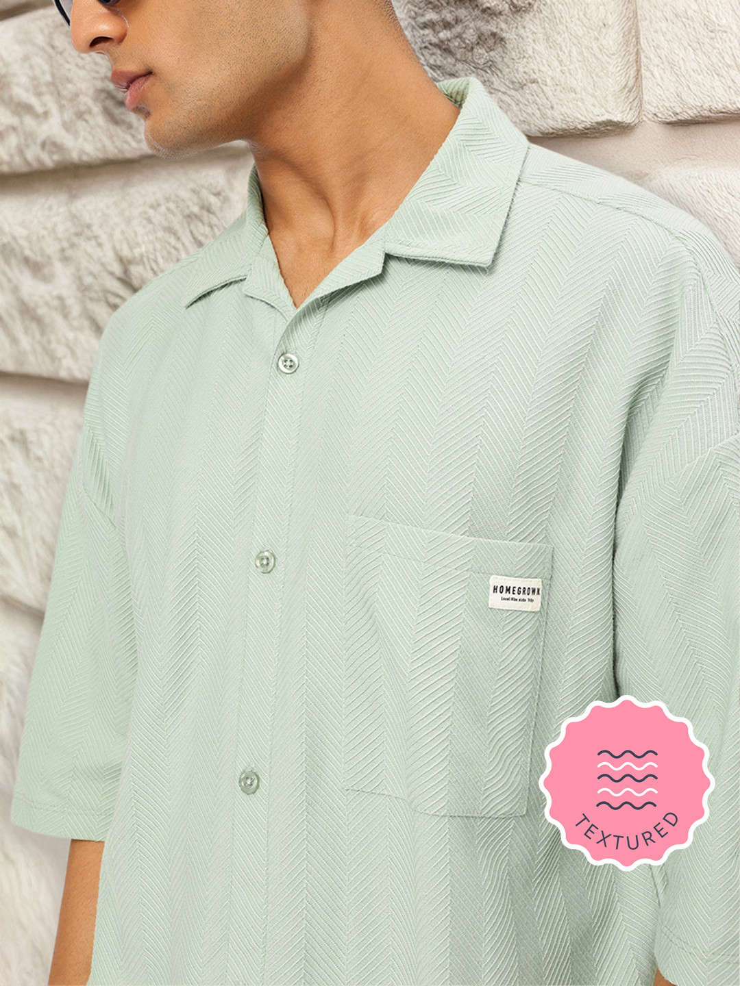 Kook N Keech Textured Camp Collar Relaxed Fit Shirt